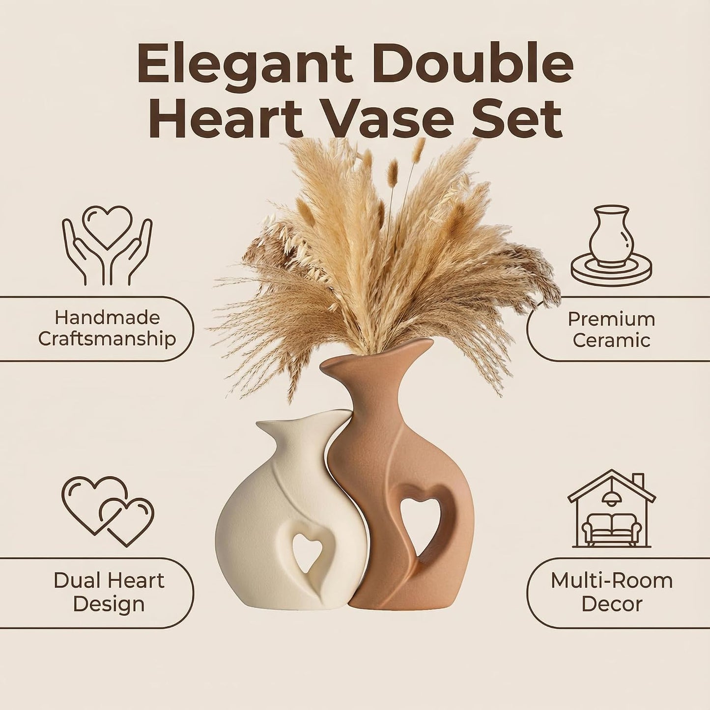 Nordic Ceramic Vase / Beige and Brown / Set of 2