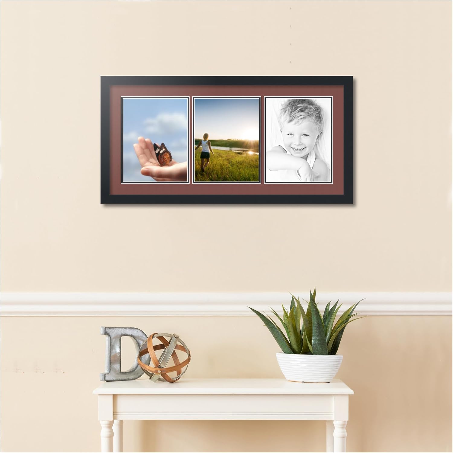 ArtToFrames Collage Picture Frame 3 Opening 3-8.5x11 Photo Frame | Made in USA | Black Frame Brique and Black Mats