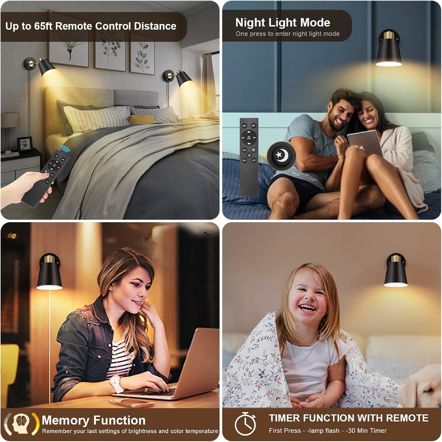 VATONI Wall Sconce Plug in, Remote Control Dimmable Wall Sconces and Adjustable Color Temperature 2700K-6000K Wall