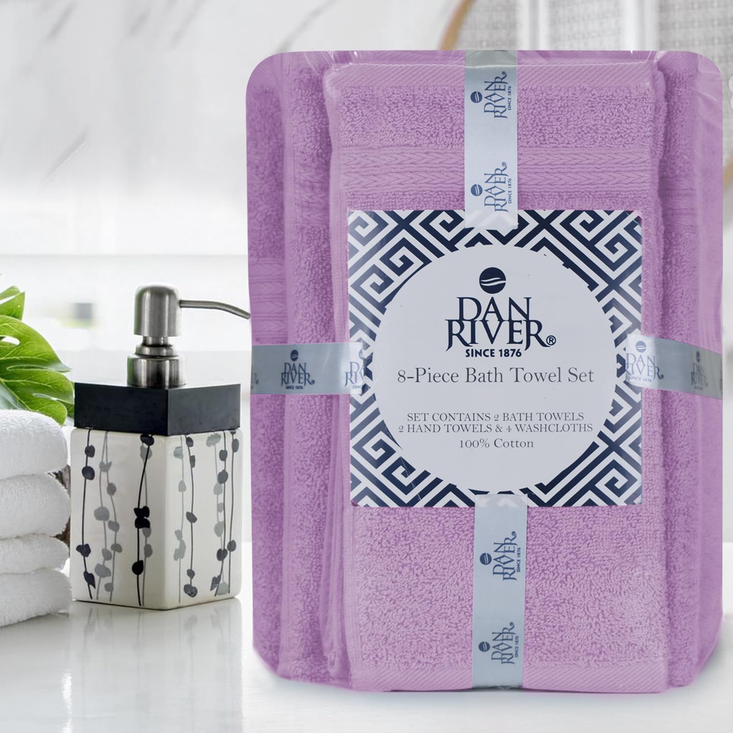 DAN RIVER 8 Piece Luxury Bath Towels for Bathroom, Towel Set, Lavendar | 2 Bath towels, 2 Hand towels, and 4 Wash