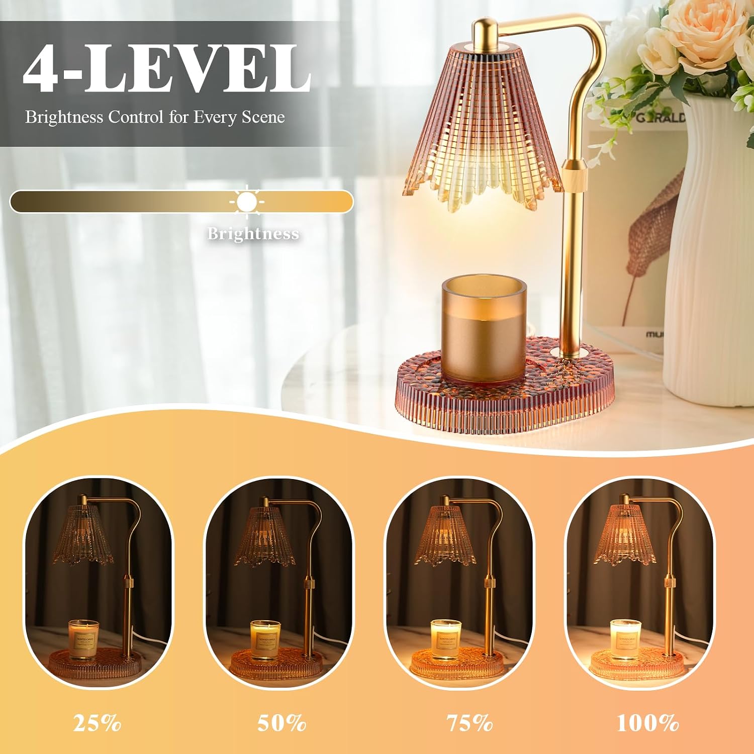 Candle Warmer Lamp, Timer & 4-Level Dimmer, Adjustable Height | Flameless Electric Wax Warmer for Jar Candles, Includes