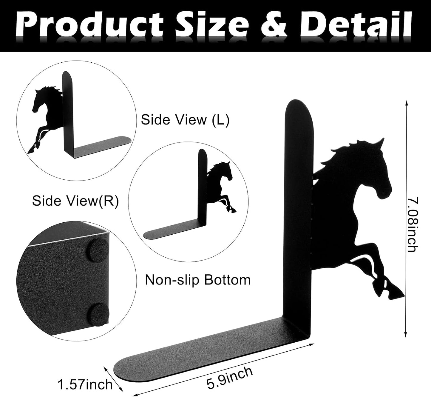 Horse Metal Bookends / Black