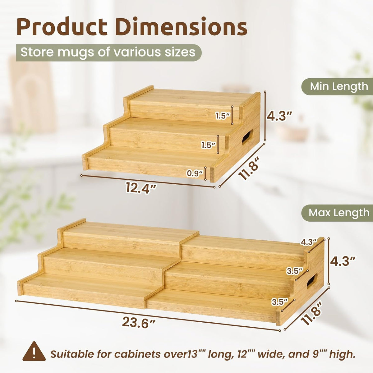 3-Tier Expandable Bamboo Mug Holder for Countertop Coffee Cup Holder Display Mug Organizer Mug Rack for Coffee Bar