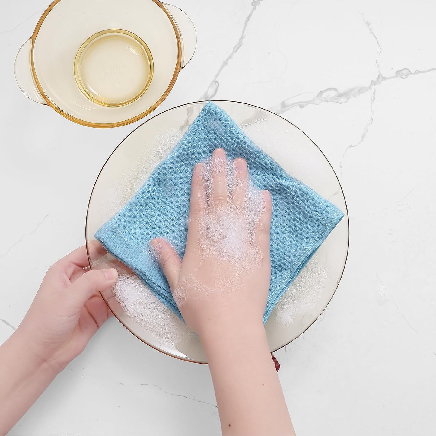 Homaxy 100% Cotton Waffle Weave Kitchen Dish Cloths 8-Pack, Sky Blue | 12 x 12 Inches, Ultra Soft Absorbent Dish