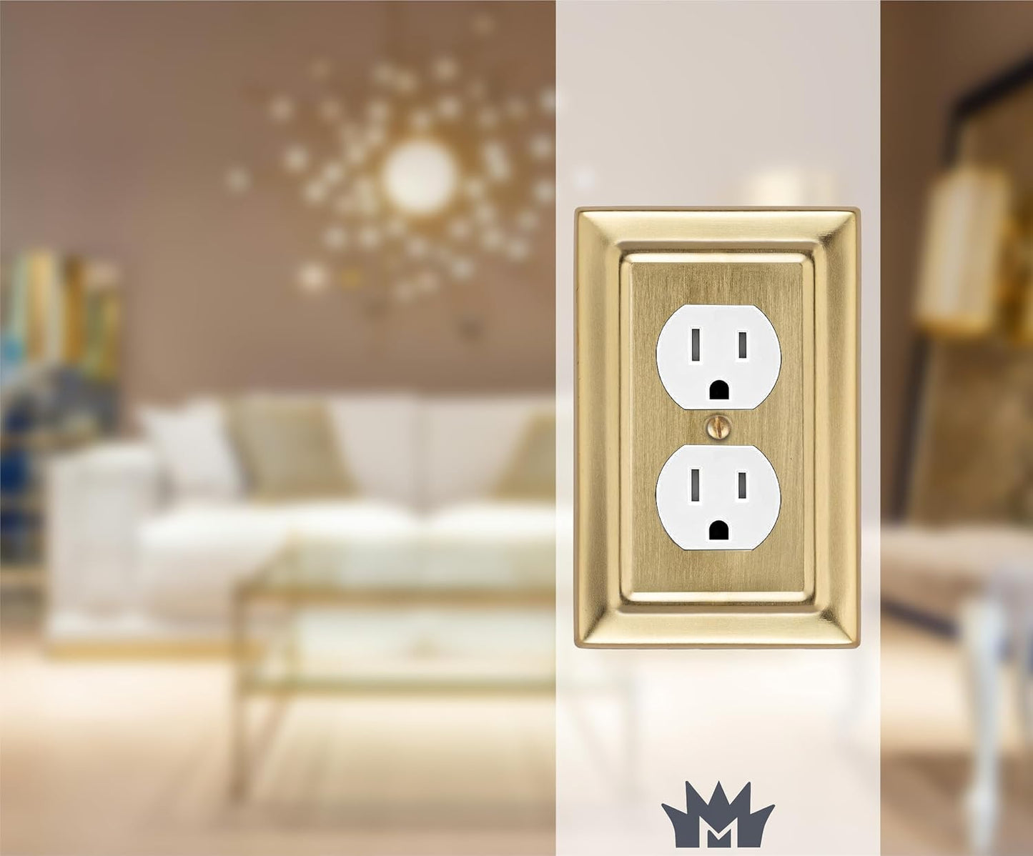 Monarch Abode Duplex Outlet Cover Plate – 1-Gang Brushed Gold Plug Wall Plates, Electrical Outlet Cover Plates