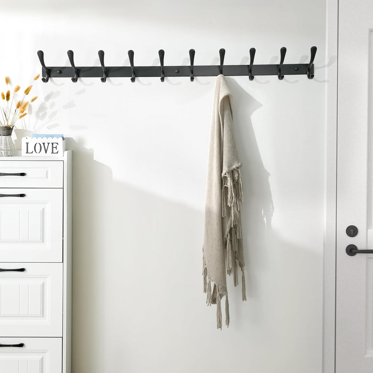SKOLOO Coat Rack Wall Mounted - 10 Hooks, Heavy Duty, Stainless Steel, Metal Wall Hangers, Sturdy Coat Hooks for