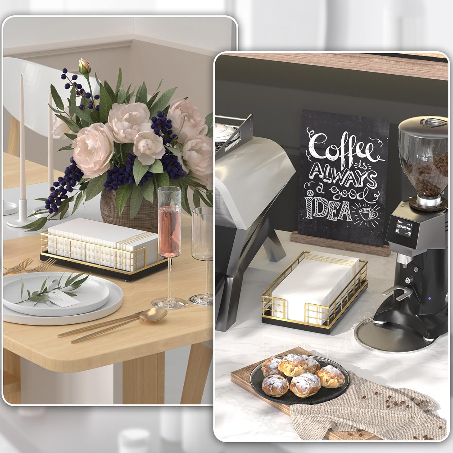 Oak and Iron Napkins Holder for Powder Room Dinning Table / Gold/black / 9.06 x 5.51 x 2.56 / Inchs