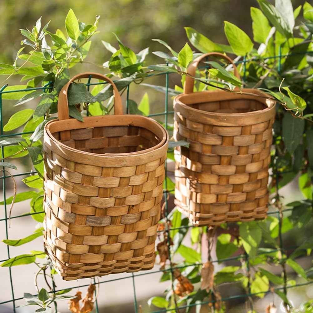 Hanging Basket Woven Wall Storage Organizer In Rustic Wicker Basket / 9.84 x 6.69 x 15.94