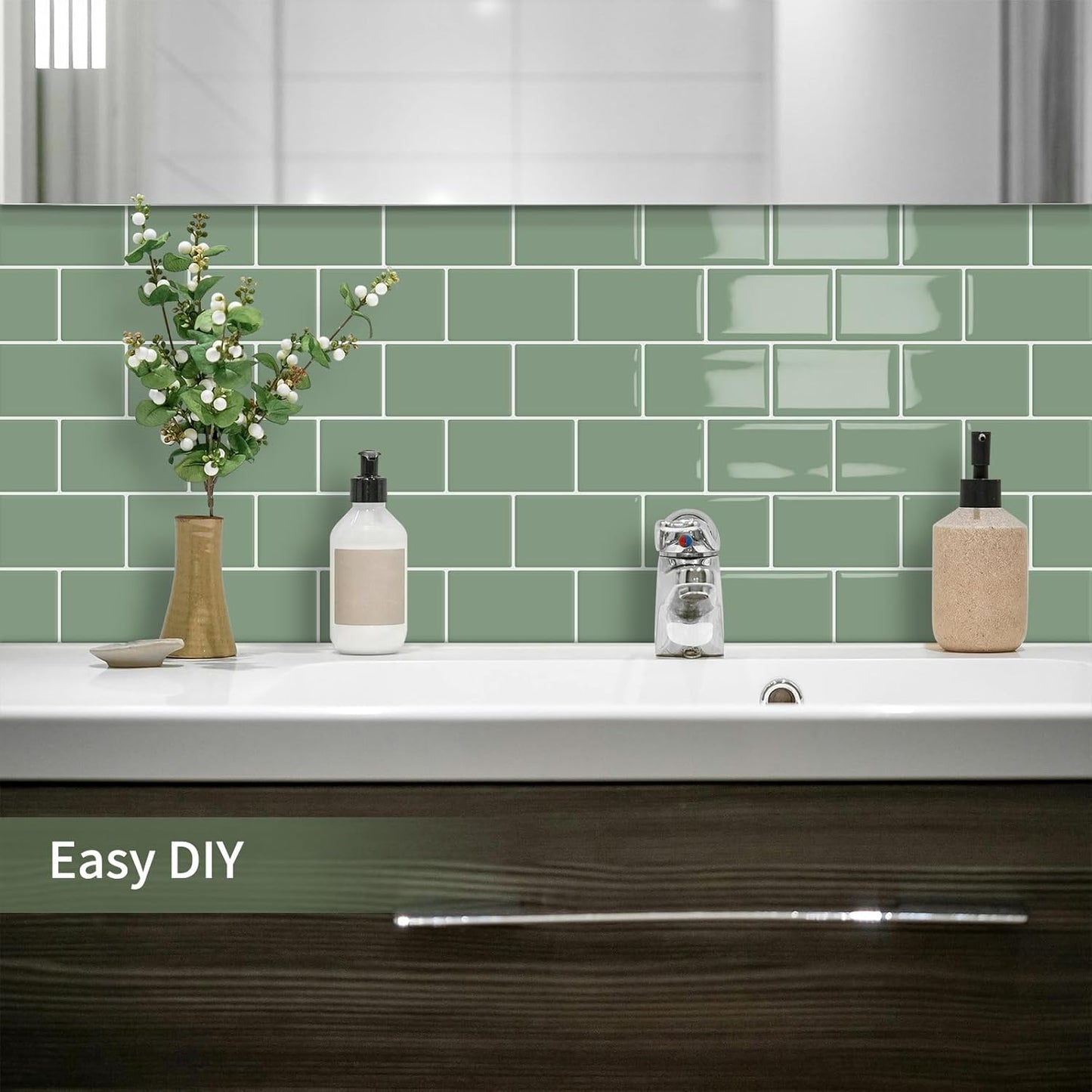 3D Subway Waterproof Self-Adhesive Wall Tile Stick / Green