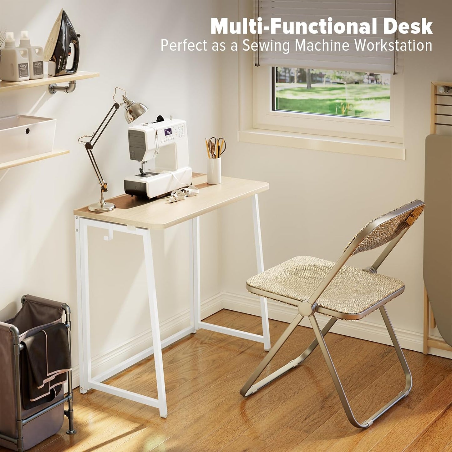 Small Foldable Desk 31.5" for Small Spaces / 31.5 x 15.7 / Small Size / Beige