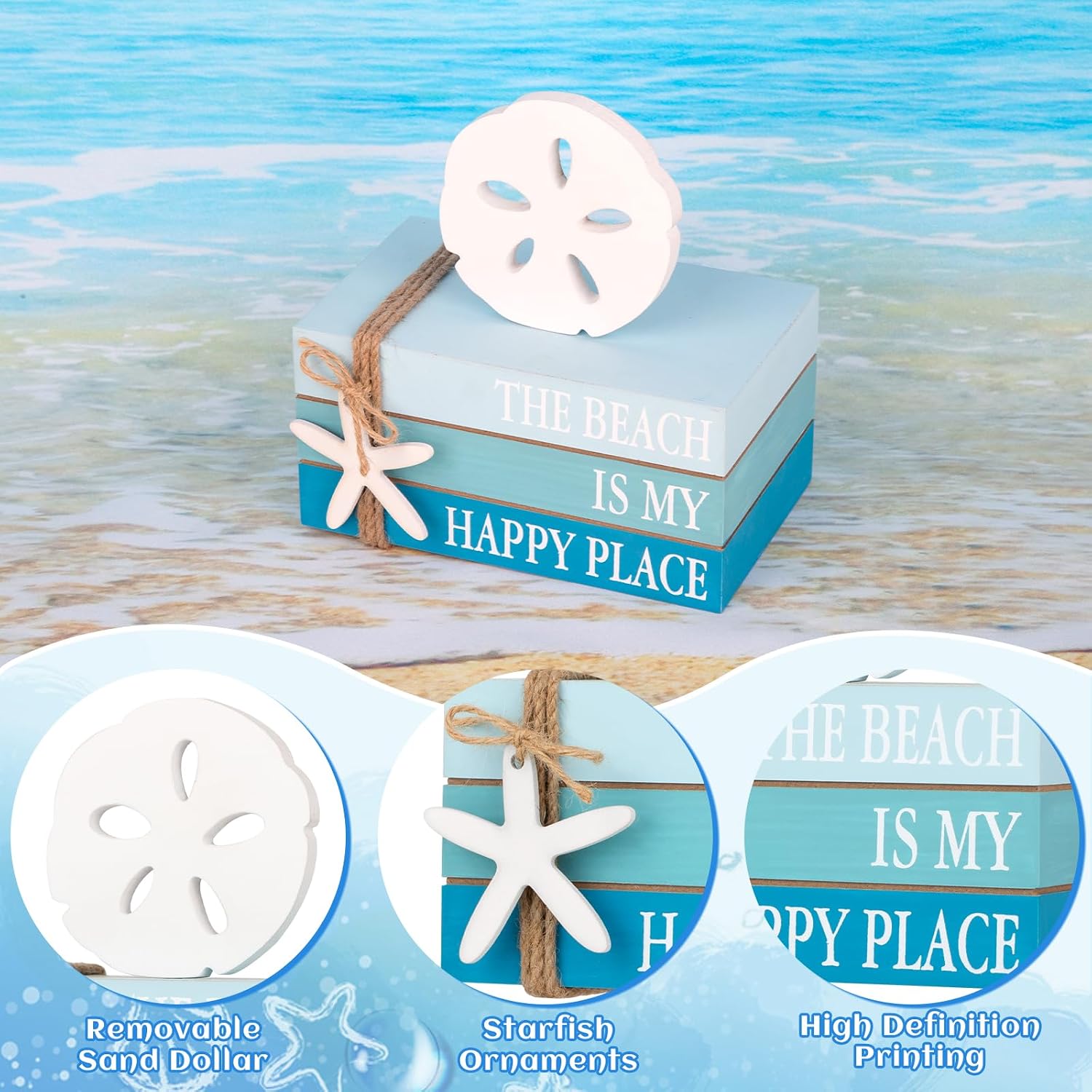 Summer Tiered Tray & Wooden Ocean Book / Blue
