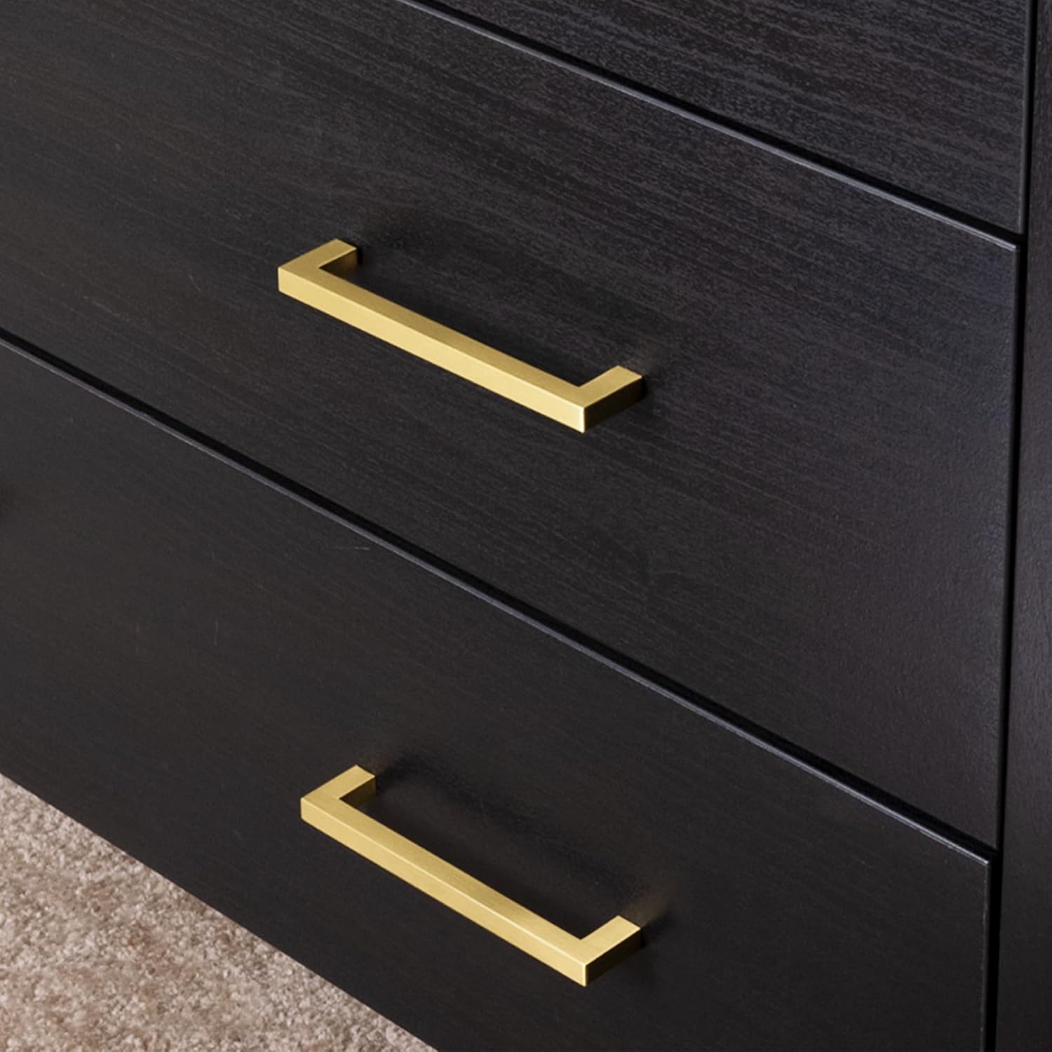 QOGRISUN 5-Pack Brushed Brass Cabinet Pulls, Solid Brass, 3-3/4" Center | Solid Brass Square Pulls, Brushed Brass