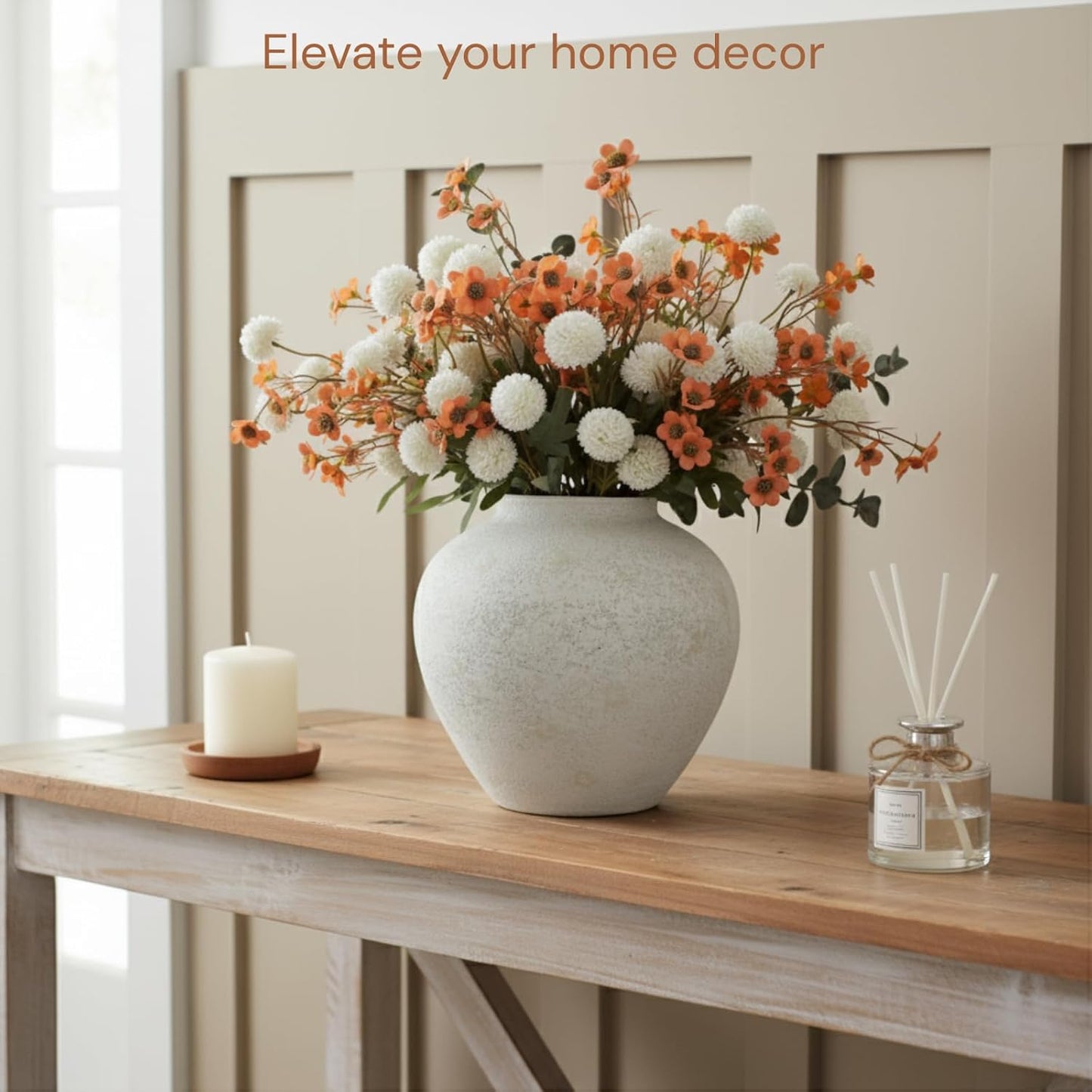 White Rustic Large Round Vase / White Large Round / 11 Inch