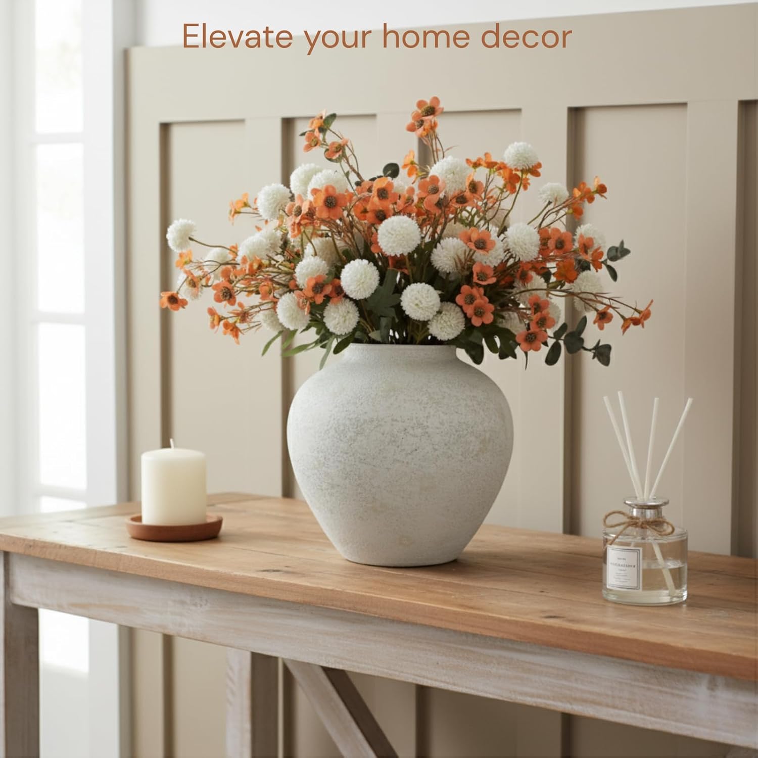 White Rustic Large Round Vase / White Large Round / 11 Inch