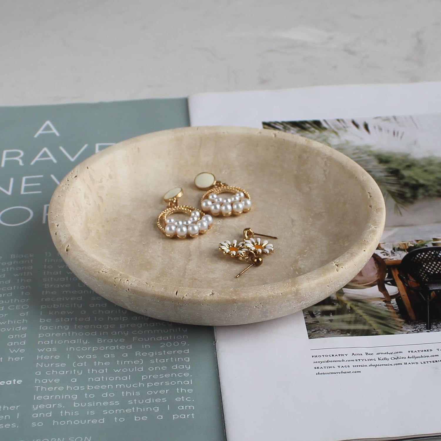 Trinket Dish for Ring Earring / Beige Travertine