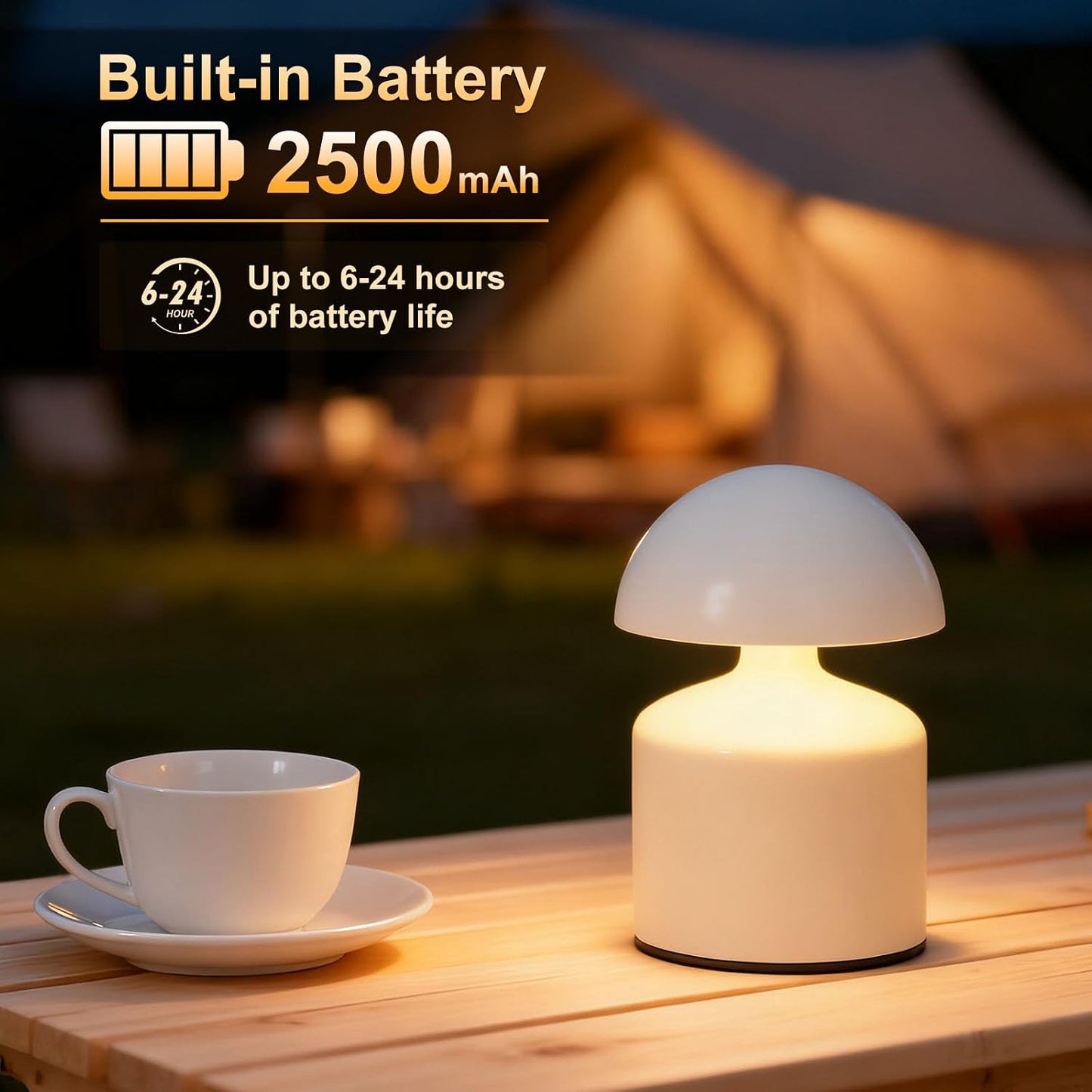 SAIWEYA Modern Cordless Mushroom Small Table Lamp, Dimmable Touch Battery | 3-Way Dimmable, Mini Rechargeable LED Desk