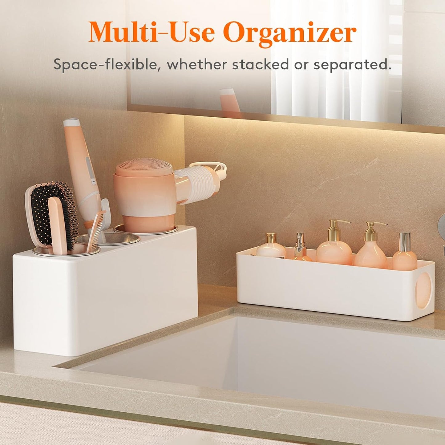 Lifewit Hair Tool Organizer Dryer Holder Countertop with 3 Cups, White | 3 Stainless cups Tools Organizer, Acrylic body