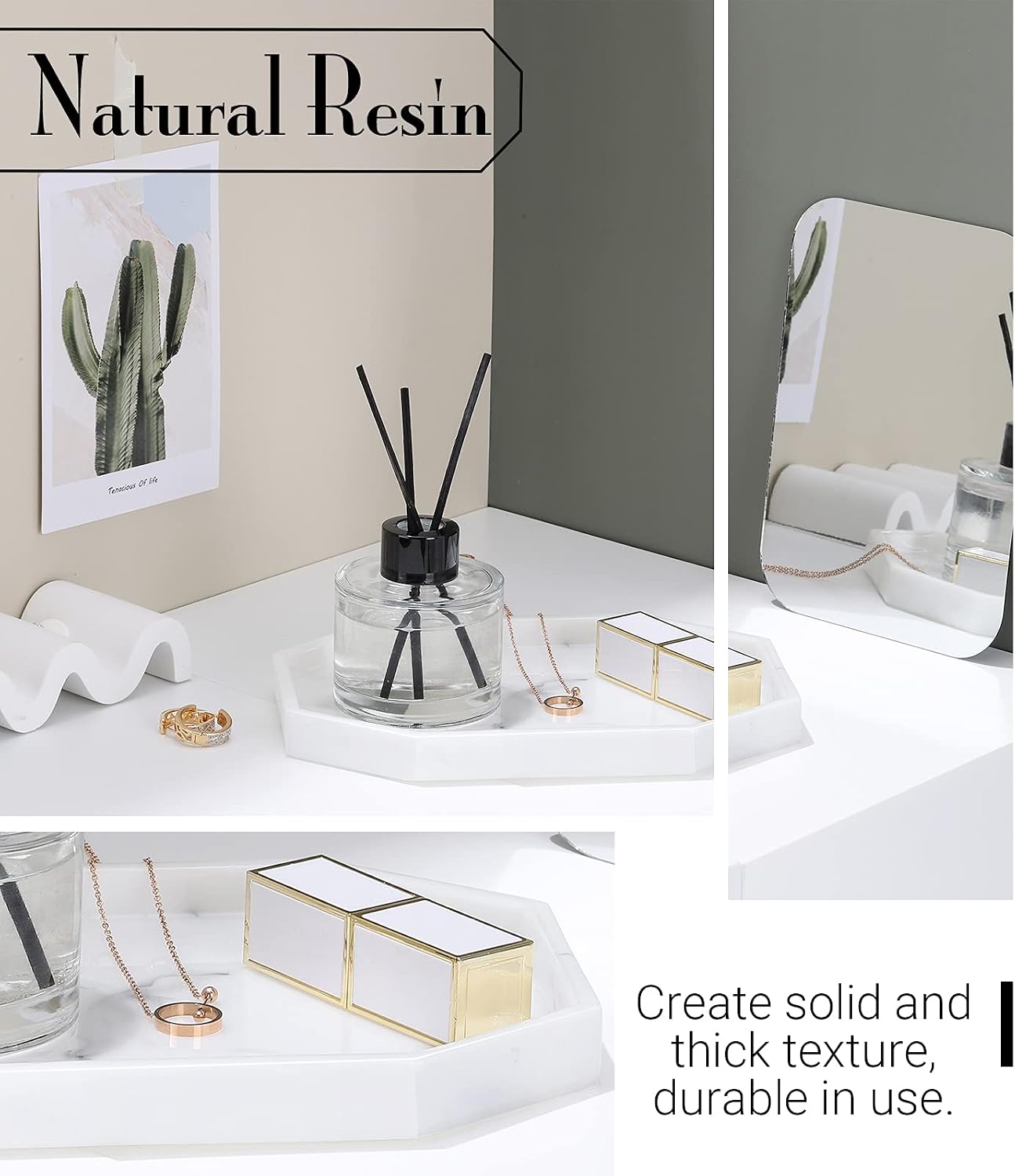 Vanity Tray / 8" Small Octagon Bathroom Vanity Tray / 8 x 5.7 x 0.8 / Marble White