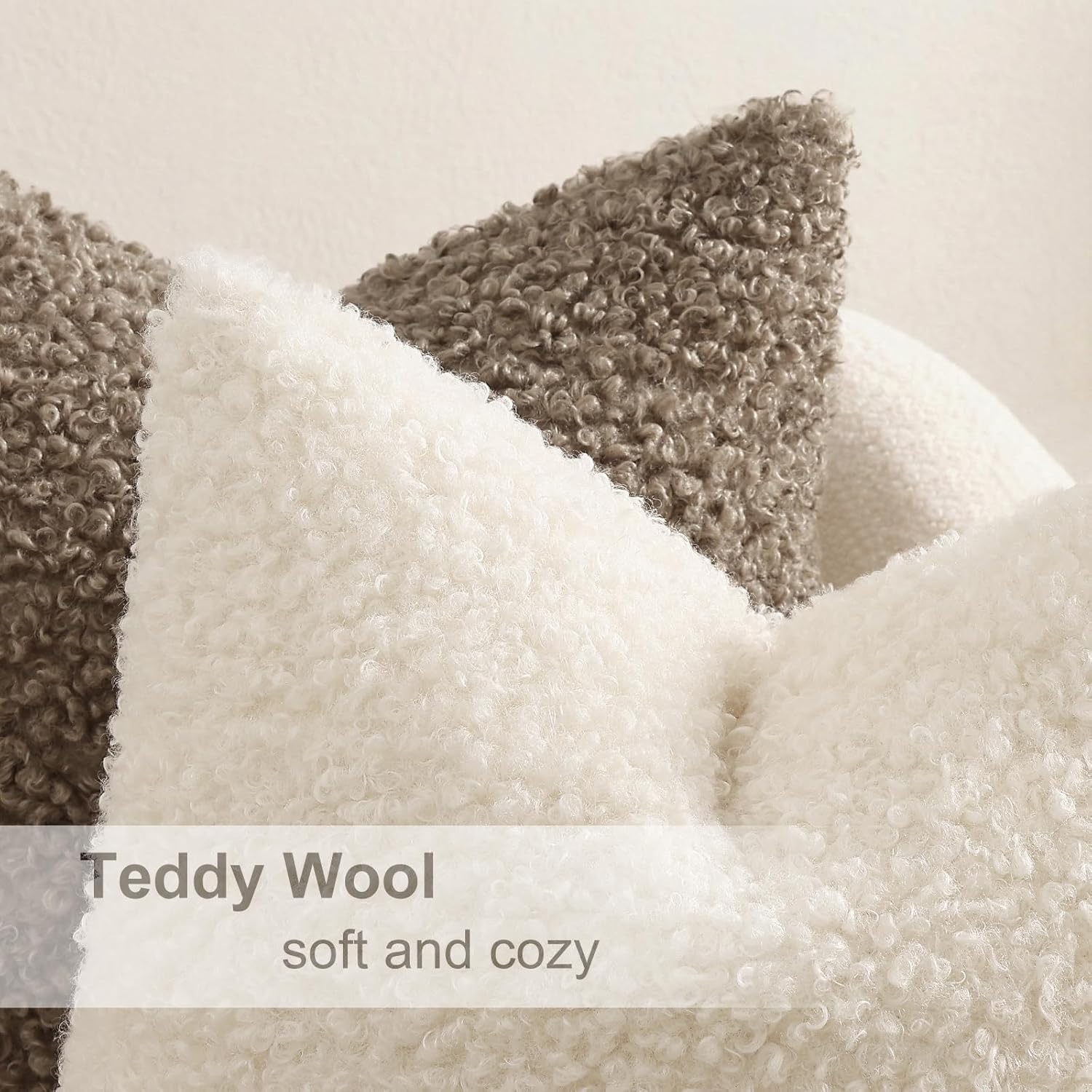 Faux Fur Decorative Sherpa Pillow Covers Fuzzy Accent Soft / Khaki / 18 x 18 / Set of 2