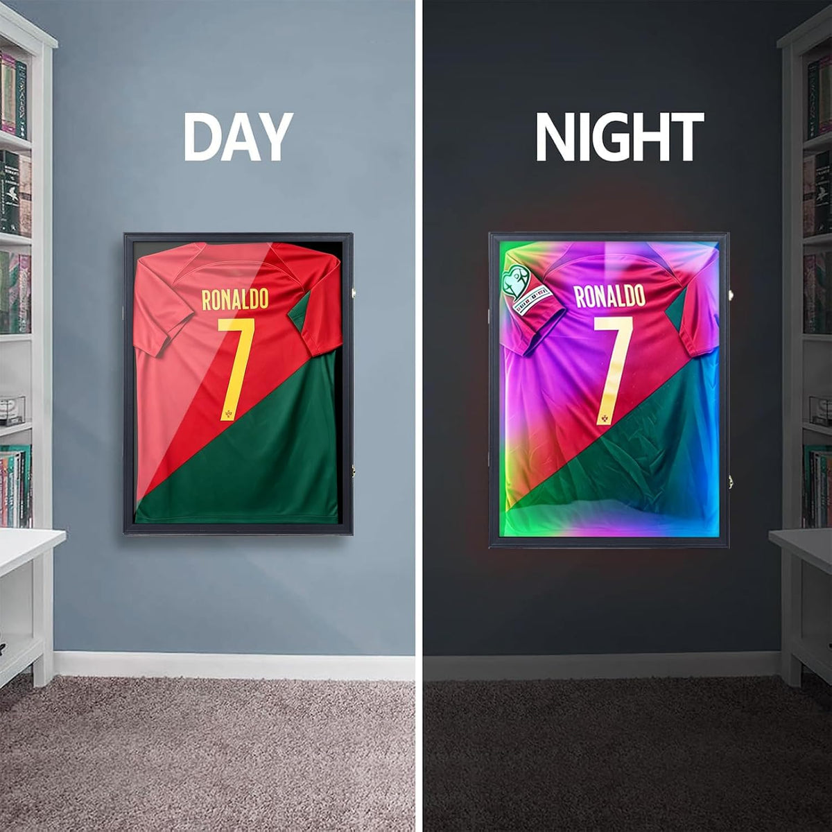 Jersey Frame Display Case with LED and Lock, 1-Pack Matte Black | oazhpon Jersey Frame 1-Pack Lockable Box with LED, UV