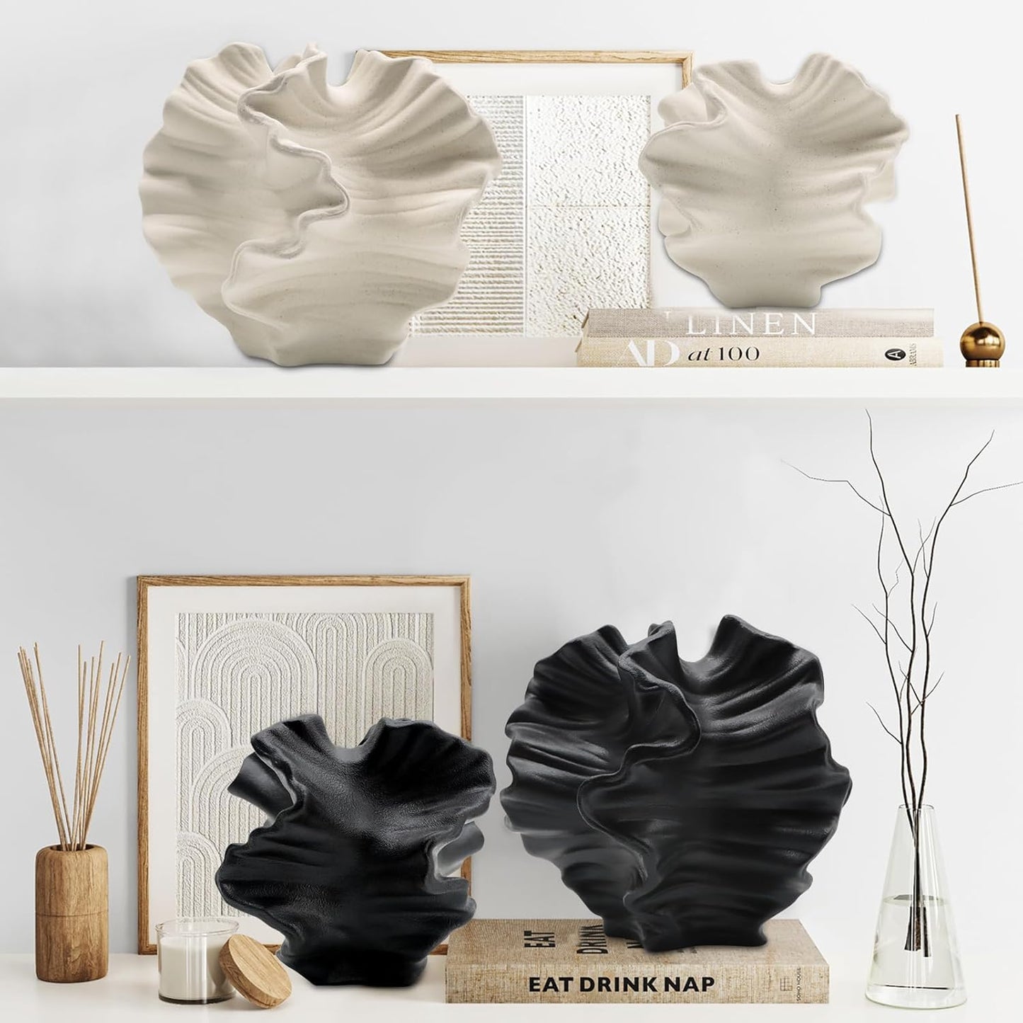 Ceramic Vase / Flower Shape Black / Set of 2
