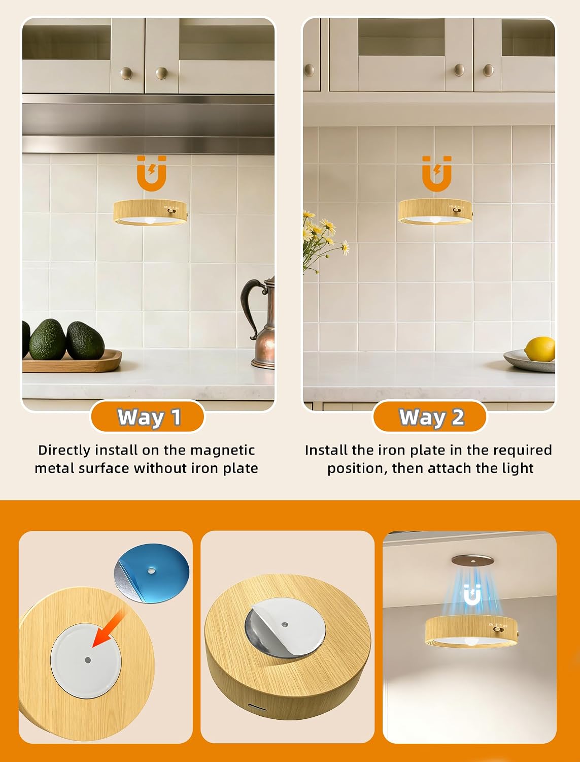 3-Pack Under Counter Lights for Kitchen Shelf Lights Stick On Lights Wood | 3 color temps & 12 RGB, dimmable, 15/30/60
