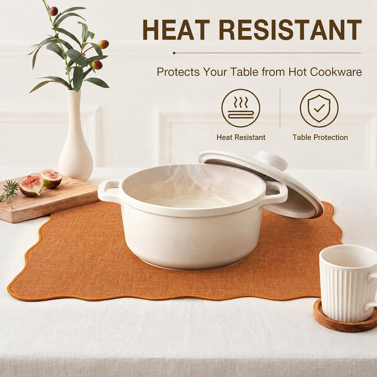 AHHFSMEI Round Faux Linen Placemats Set of 8 Heat Resistant Non-Slip Stain Proof Table Mats for Kitchen Dining Elegant