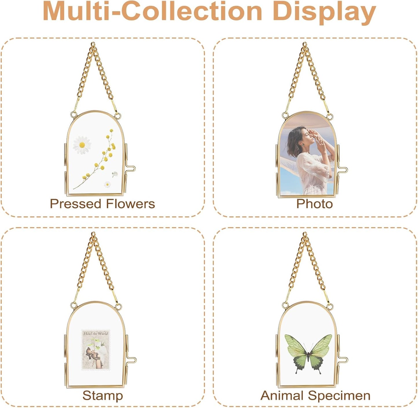 Double Glass Brass Tiny Frame for Pressed Flowers / Set of 4