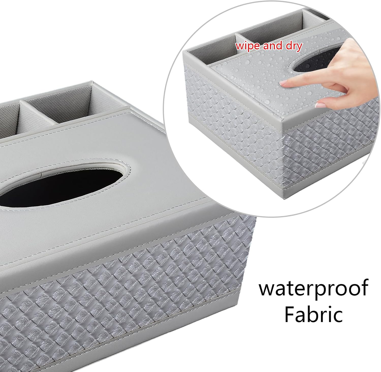 Tissue Box Cover Rectangle White Kleenex Box Holder PU Leather Facial Tissue Organizer,Multifunctional Remote Control