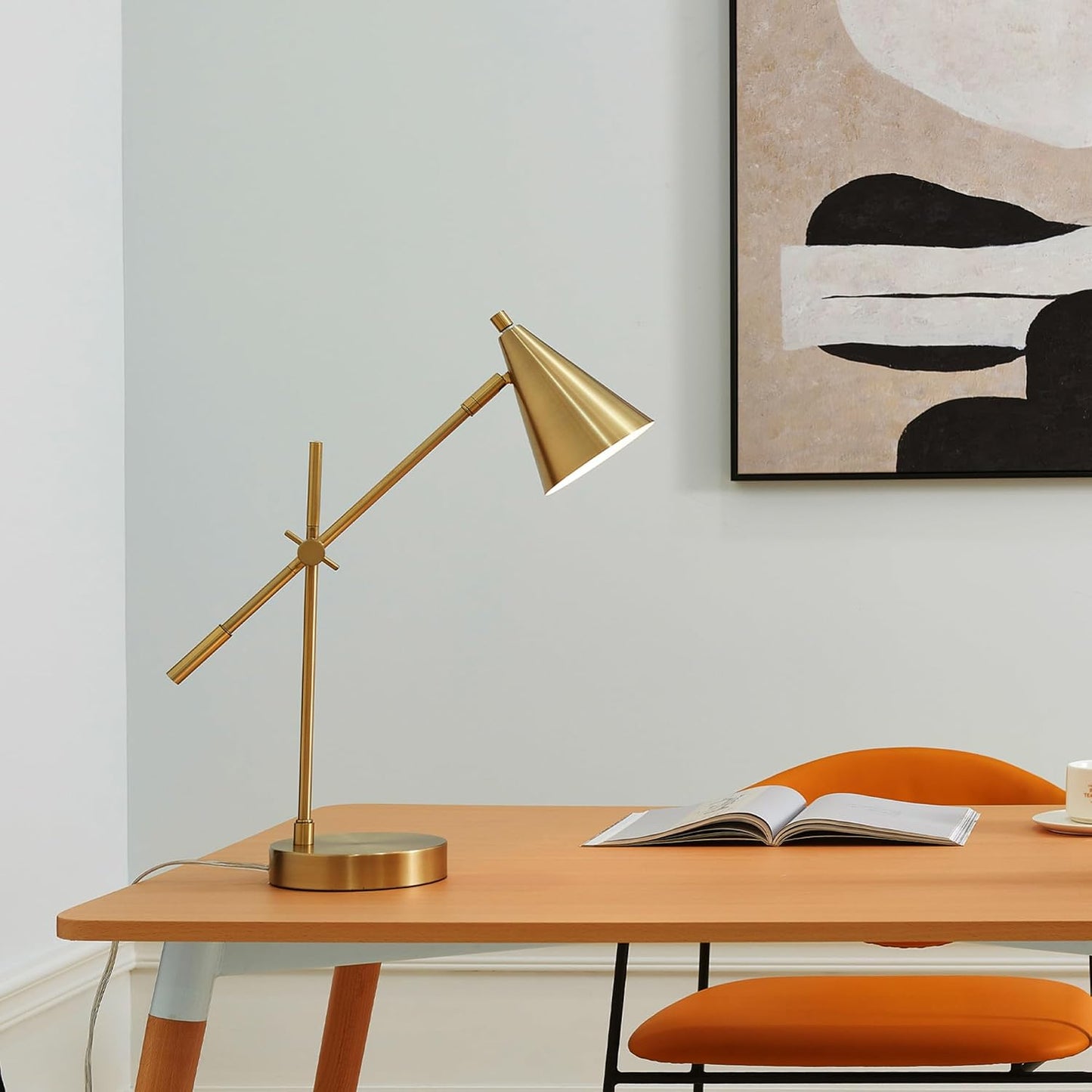Globe Electric x Novogratz 52887 18" Desk Lamp, Matte Brass Finish, Adjustable Height, Balance Arm, Rotary Switch on