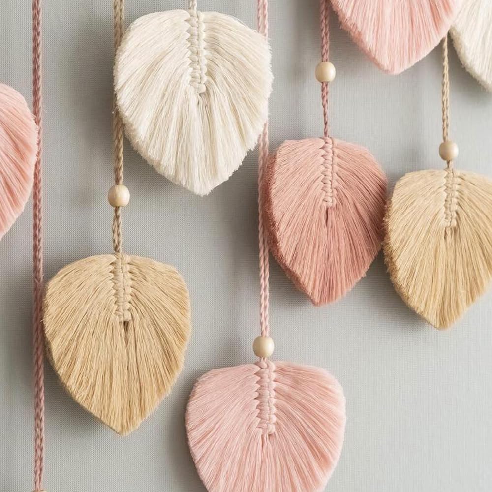 Macrame Leaves Wall Hanging Large Chic Feather Boho Macrame Wall / Pink - 47.3*29.5in / 47.3 x 29.5