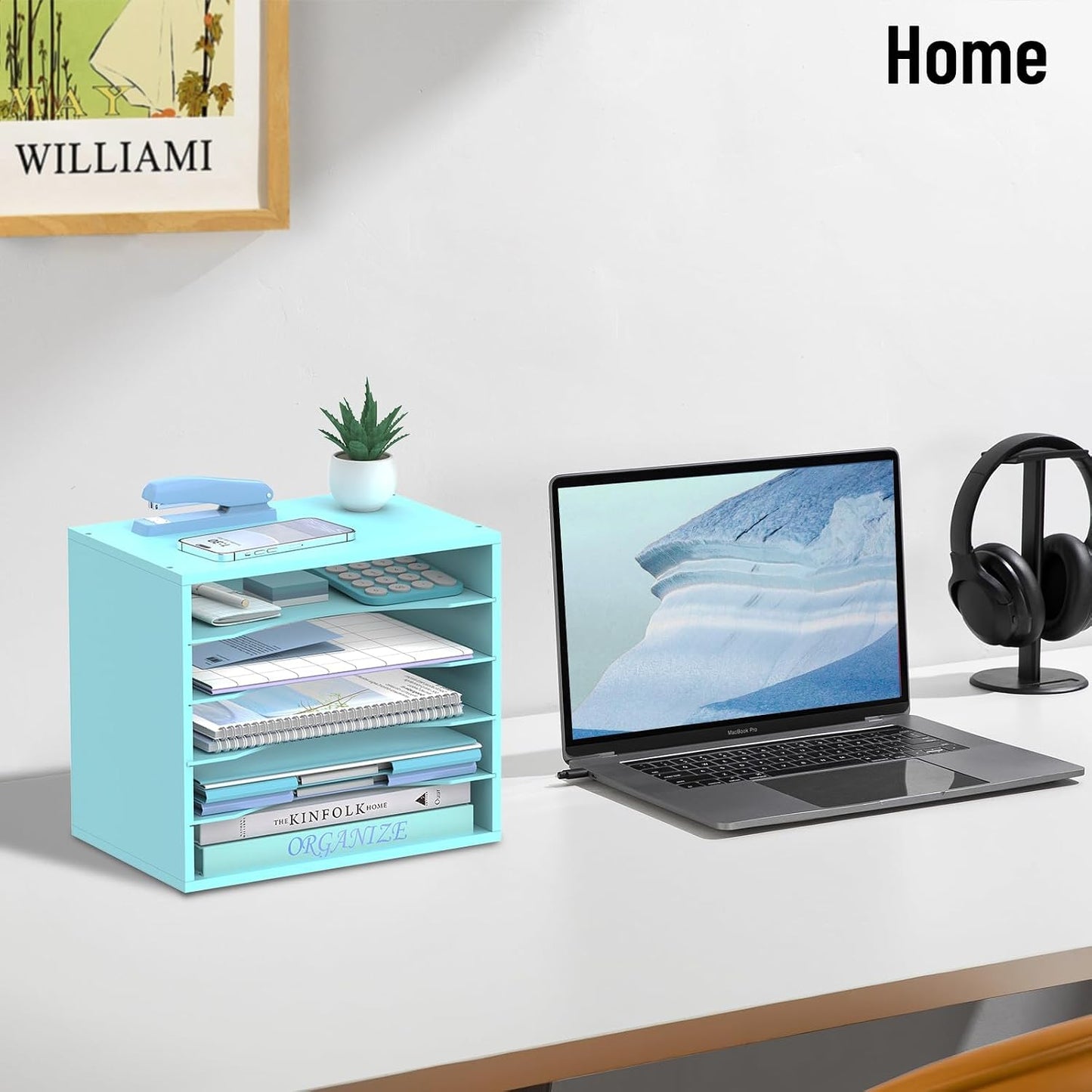 5-Tier Paper Organizer for Desk, Adjustable Mail Organizer, Blue | 5-Tier Paper Organizer and Mail Organizer for Desk