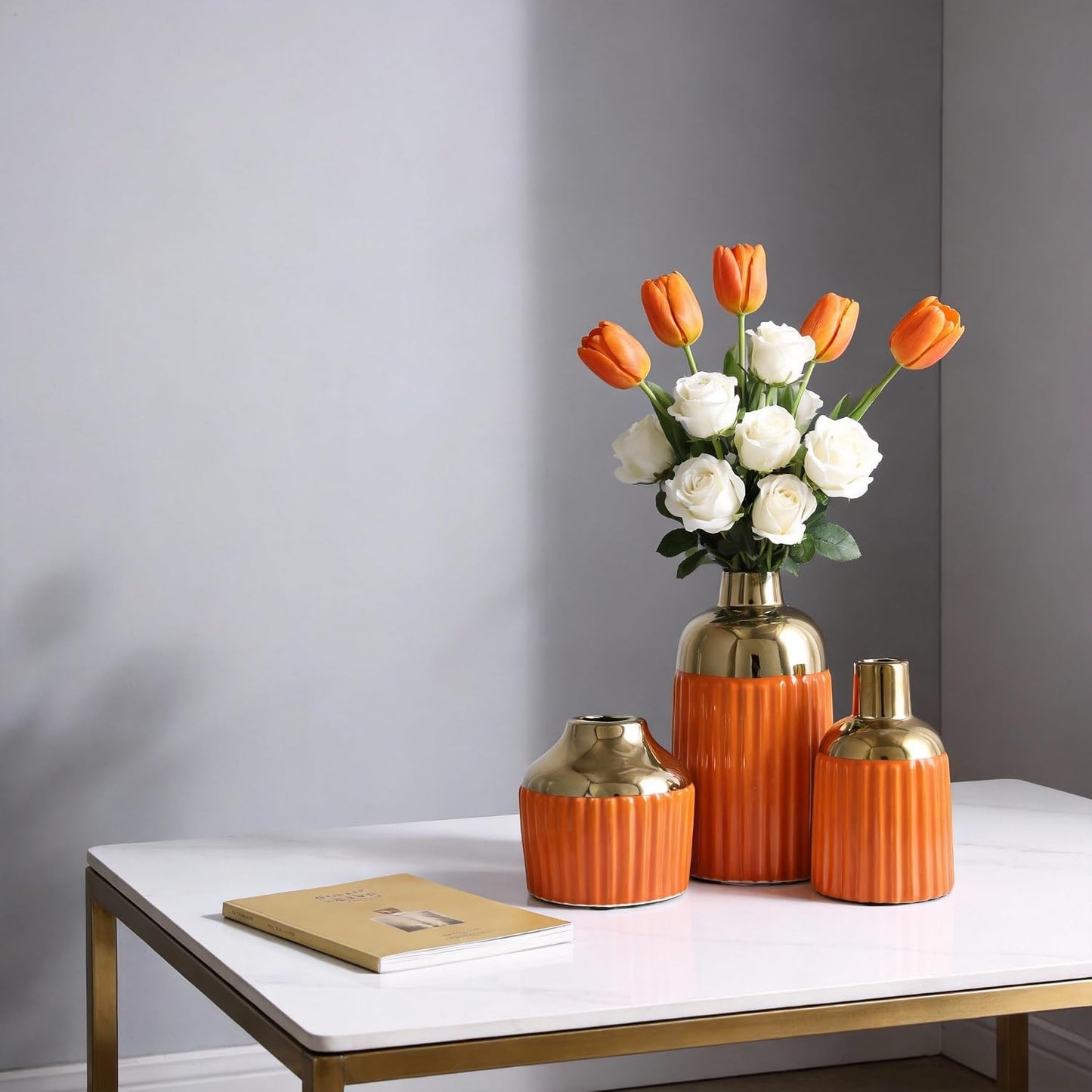 Gold Ceramic Vase 3-Piece Set / Og / Orange