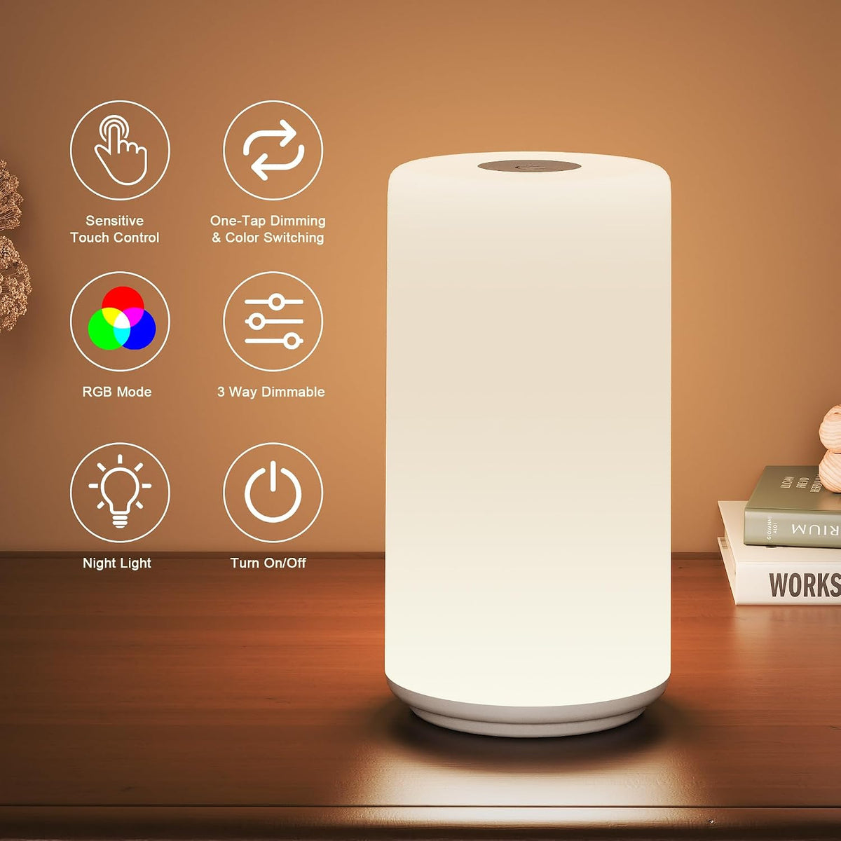 Touch Bedside Table Lamp, [RGB Mode] 3 Way Dimmable Warm White Lights for Bedroom, Multi-Color Smart Nightstand Lamp