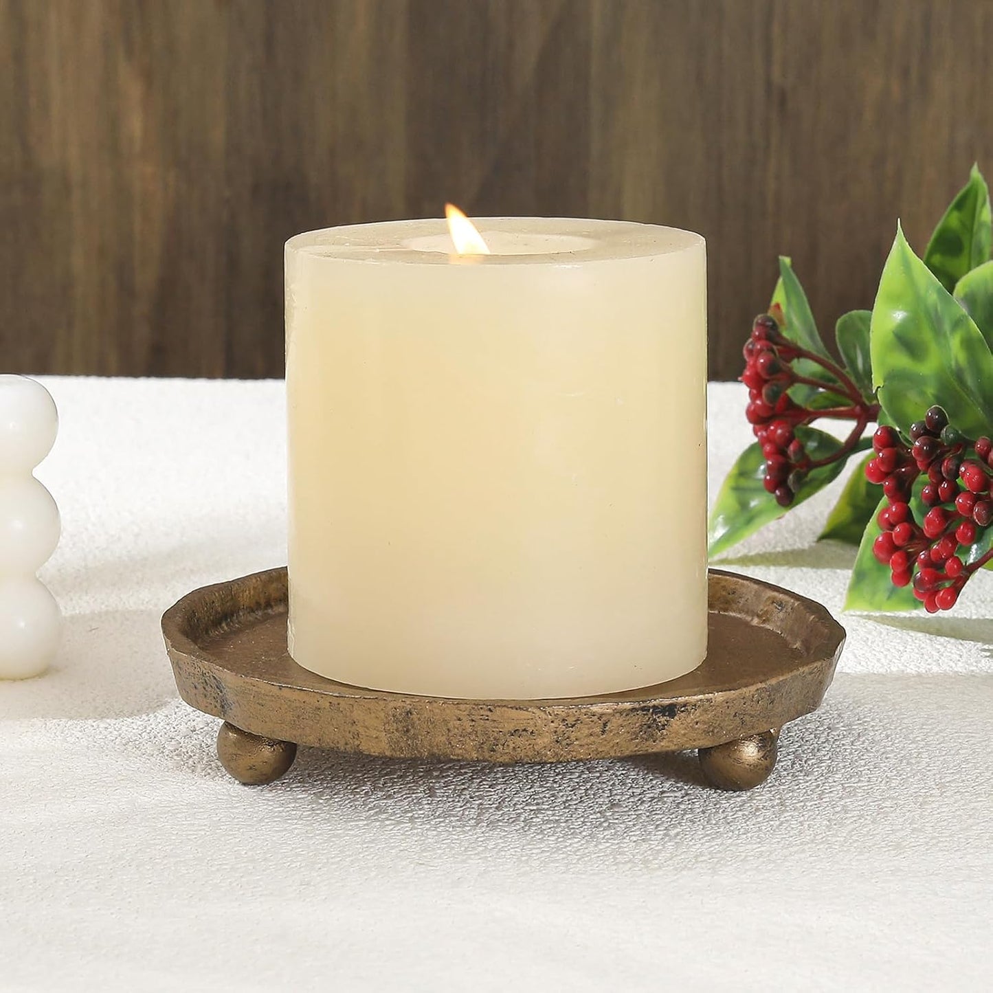 Rustic Brass Candle Tray / Vintage Brass / 1 Set