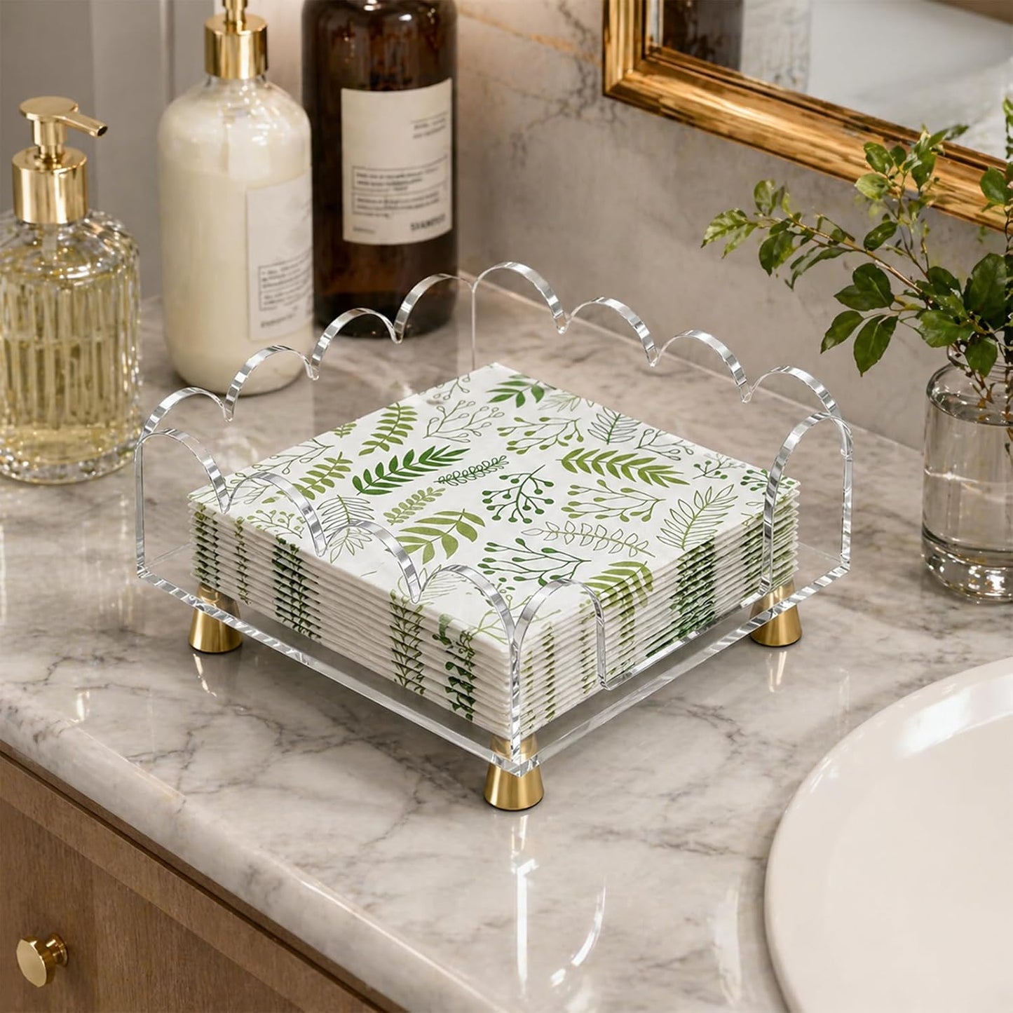 Scalloped Acrylic Napkin Holder / 7.3 x 7.3 x 3.3 / Clear