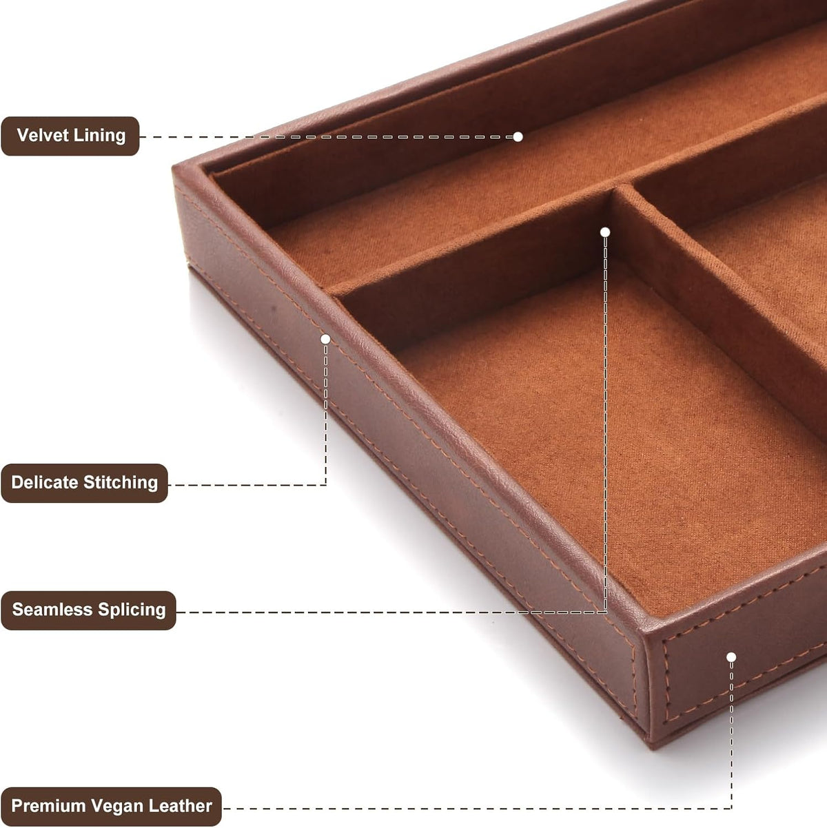 TopMade Valet Tray with Wireless Charging Pad Nightstand Organizer, Leather Desktop Storage Dresser Organizer Charging