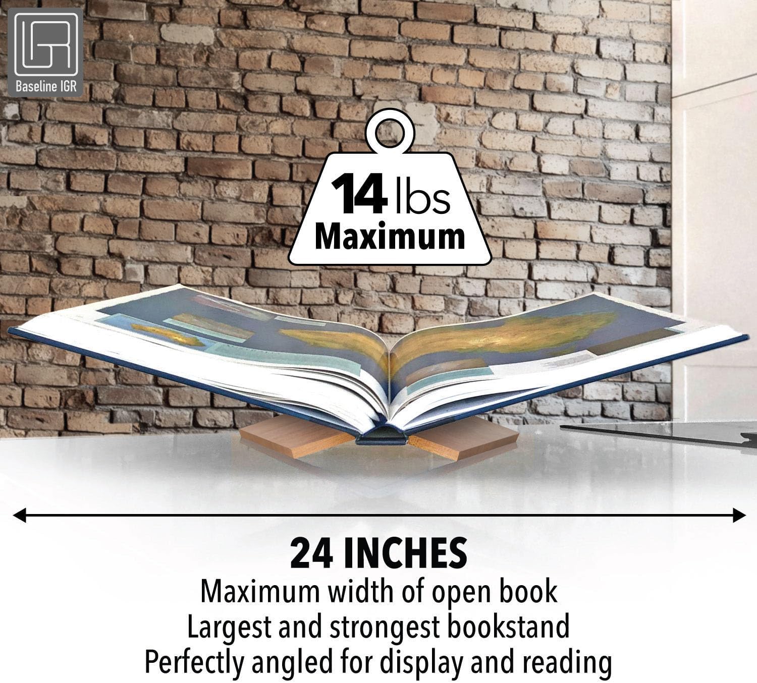 Large Wood Book Stand, 12.5" x 9.5" x 5.5”, Angled Natural Mahogany Wooden Book Holder, Open Bookstand for Display and