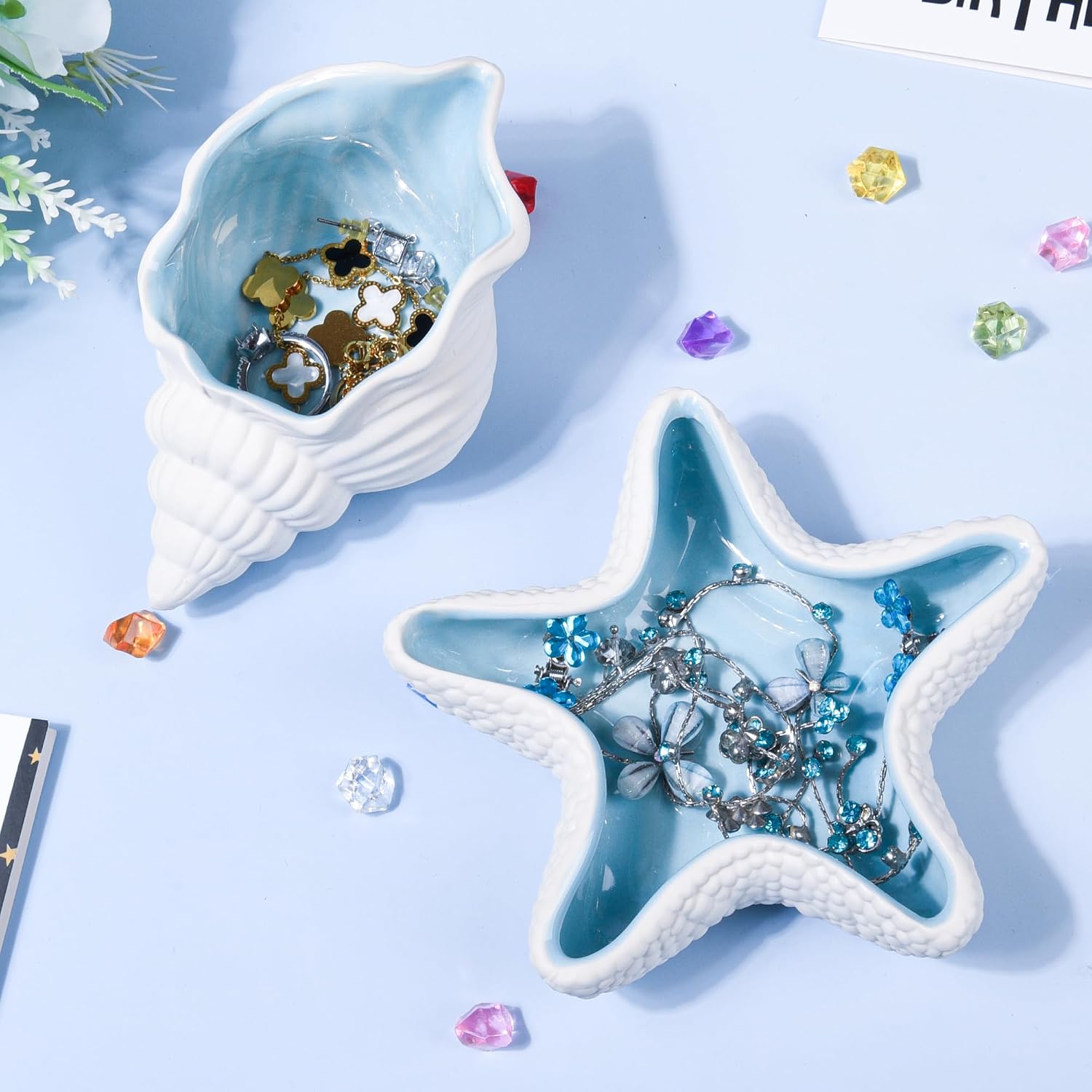 Ocean Ceramic Jewelry Tray / Starfish&conch / Set of 2