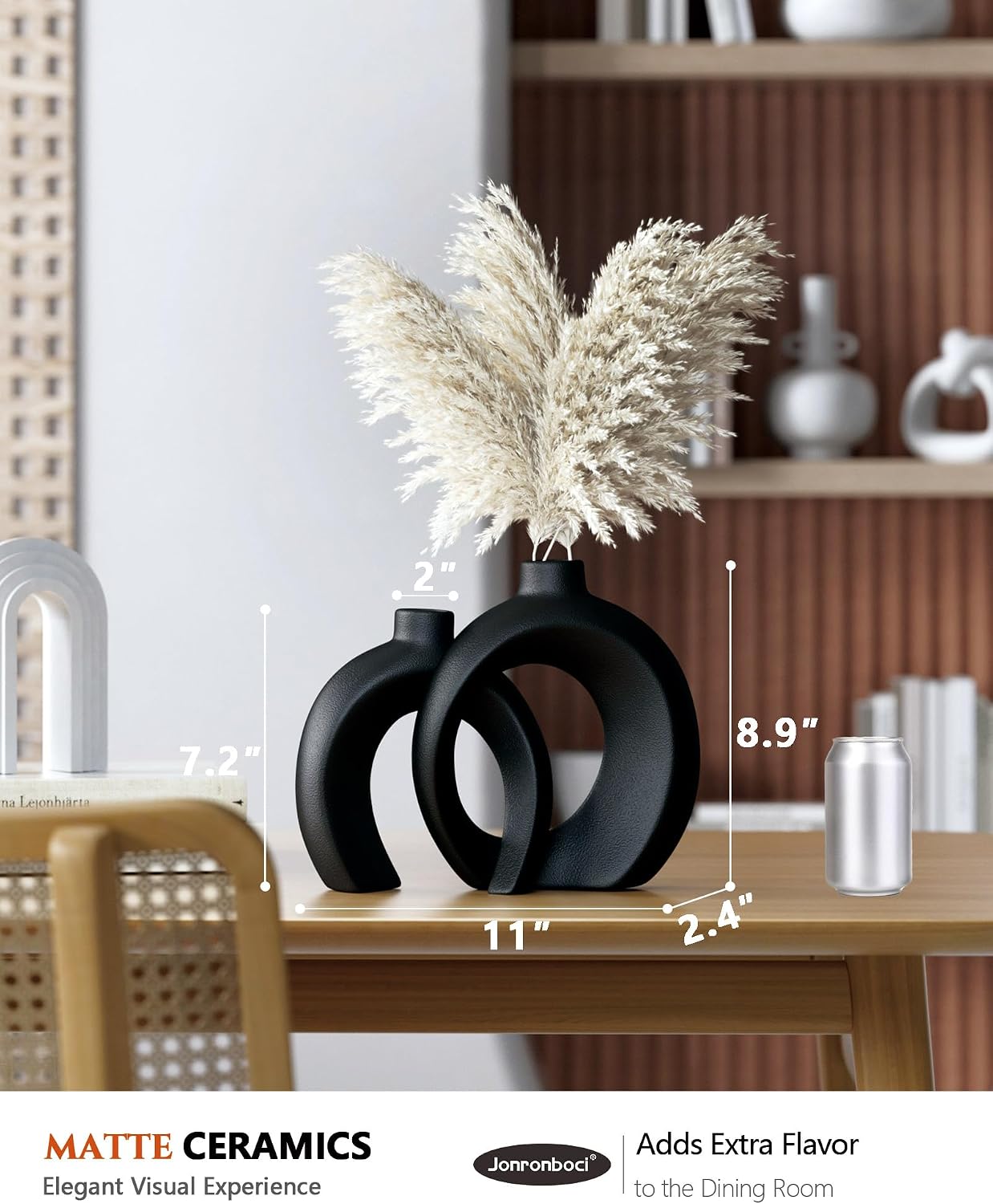 Minimalist Nordic Modern Ceramic Decorative Black Vases / Matte Black / Set of 2