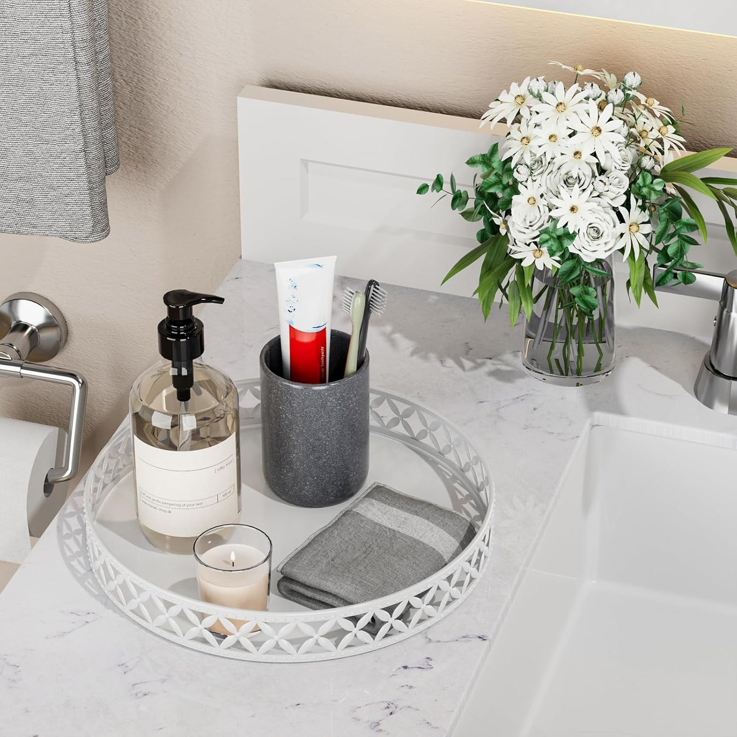 Bathroom Trays for Counter / Floral-white / 11 Inch