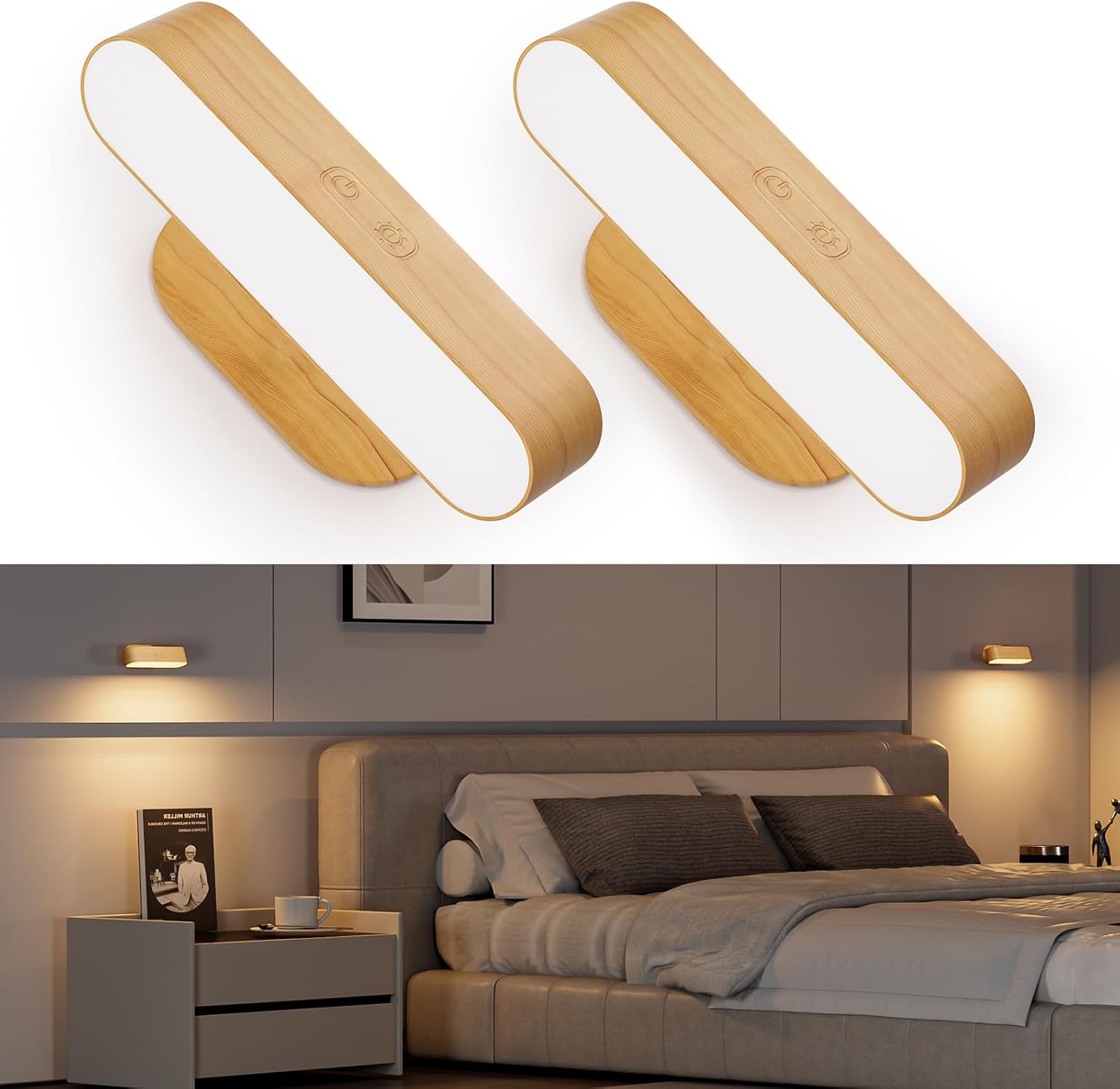 camuucci Battery Operated Wall Sconces Set of 2, Rechargeable Wall Lights