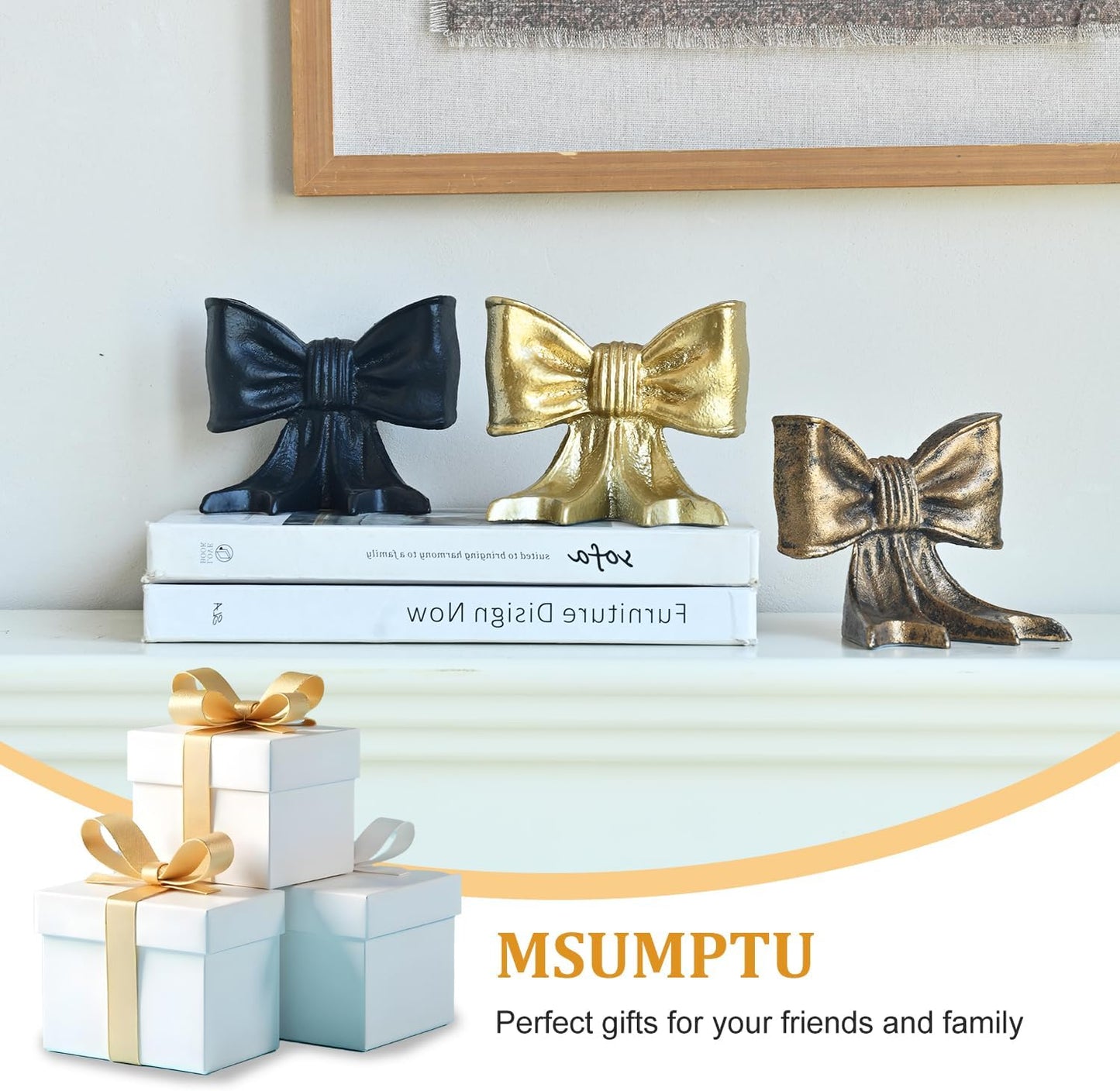 Metal Bookends / Decorative Bookends / Gold / Set of 2