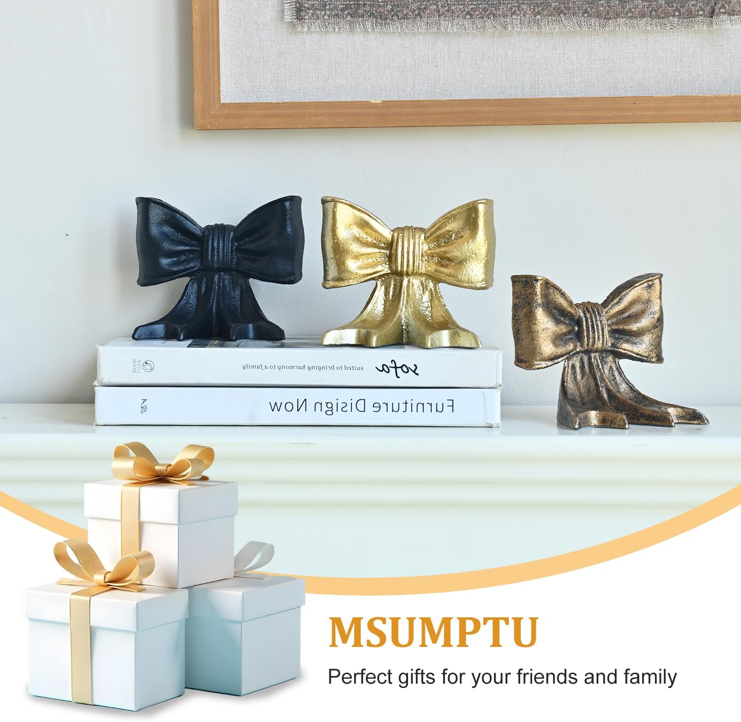 Metal Bookends / Decorative Bookends / Gold / Set of 2