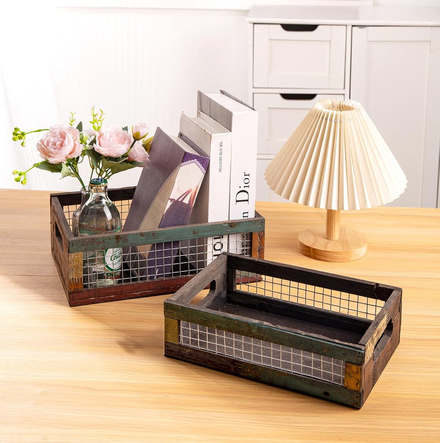 Rustic Wooden Countertop Baskets / Set of 2
