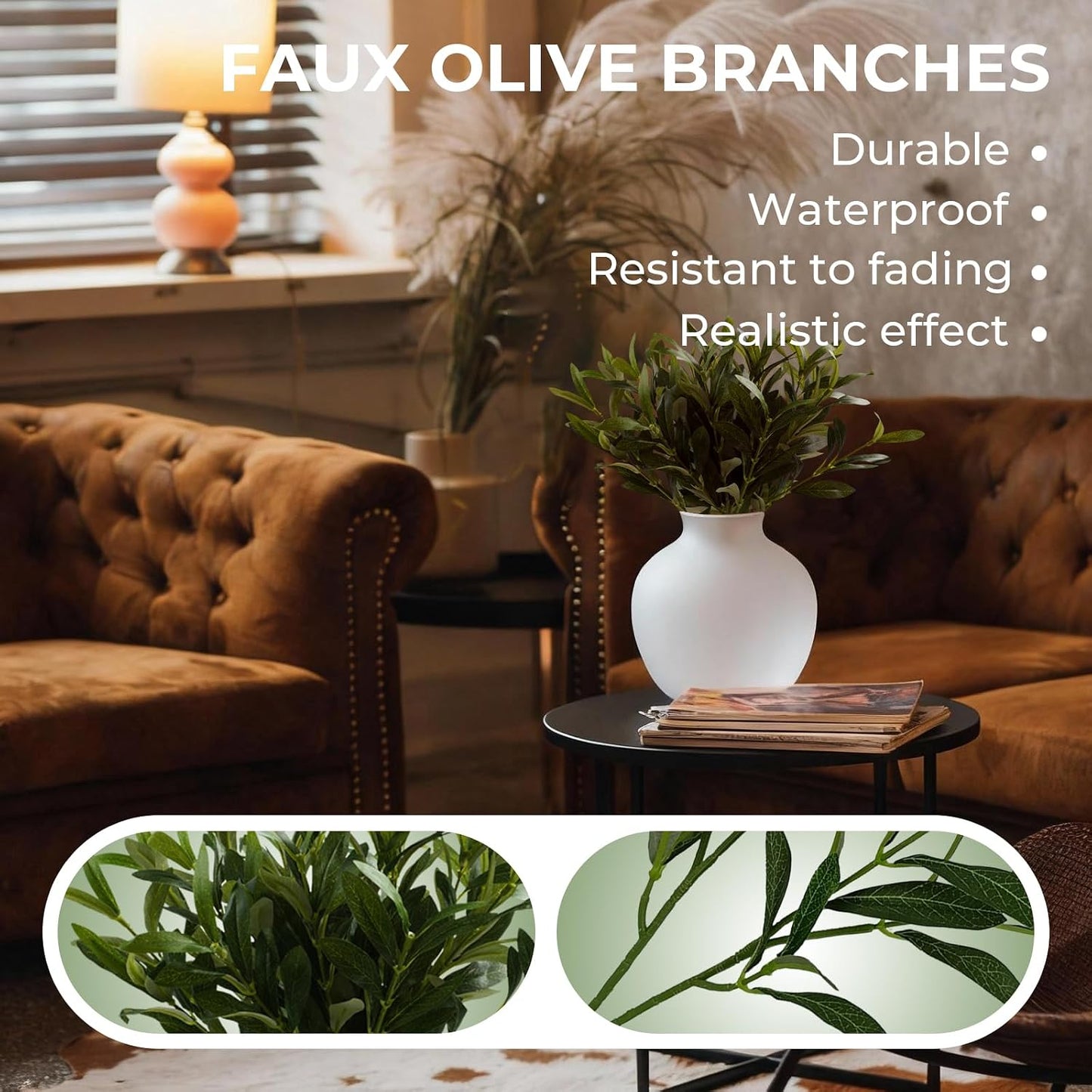 Faux Olive Branches for Vase / Without Fruit / Set of 8