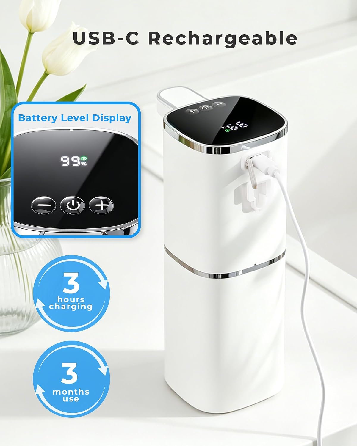 2 Pack Automatic Liquid Soap Dispenser, USB Rechargeable | , 13.5oz/400mL, 9-Adjustable Liquid Levels, IPX5 Waterproof