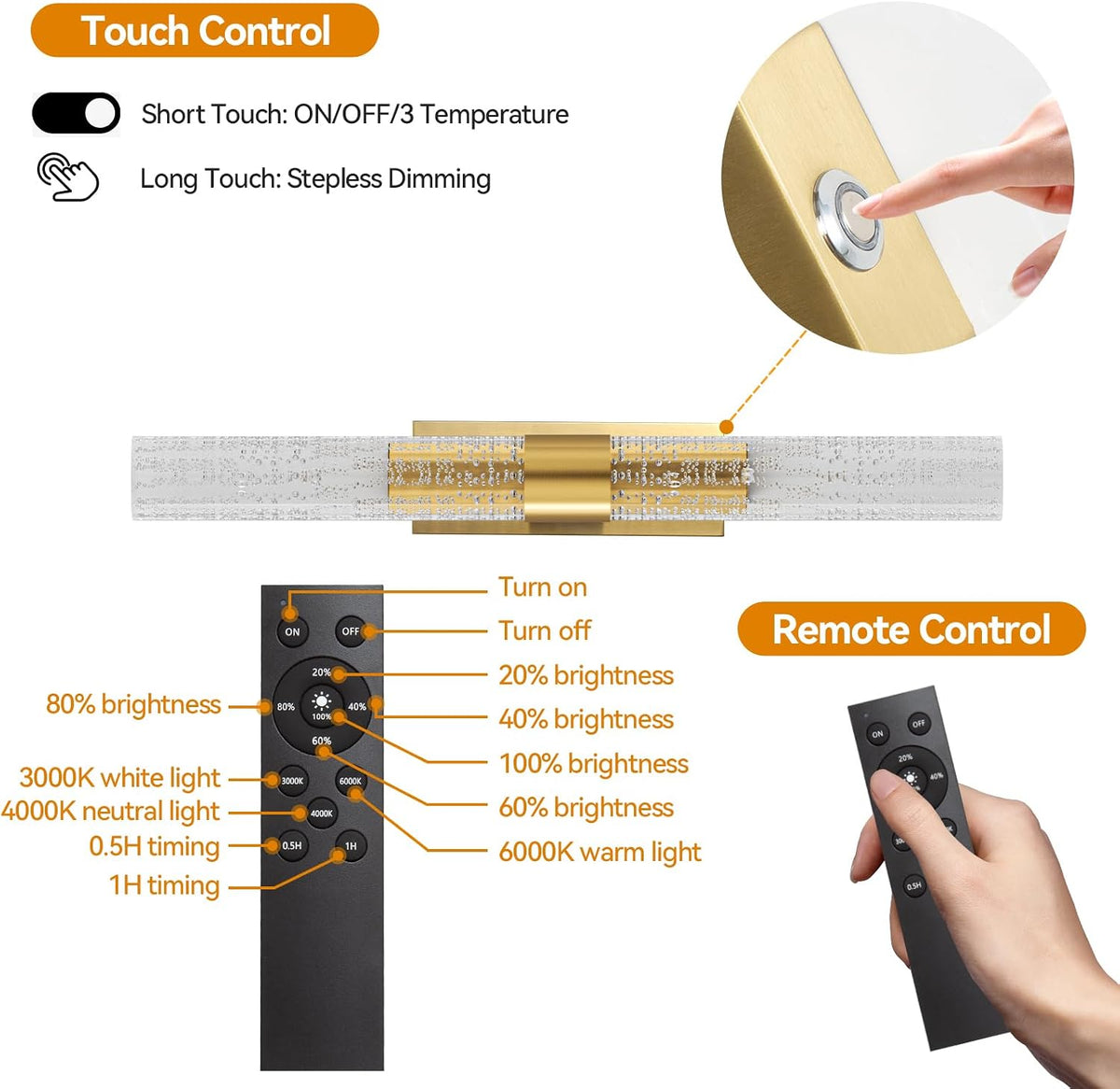 Battery Operated Wall Sconces Set of 2, 10000mAh Gold Rechargeable Wall Lights with Remote, Dimmable Wireless Wall Lamp