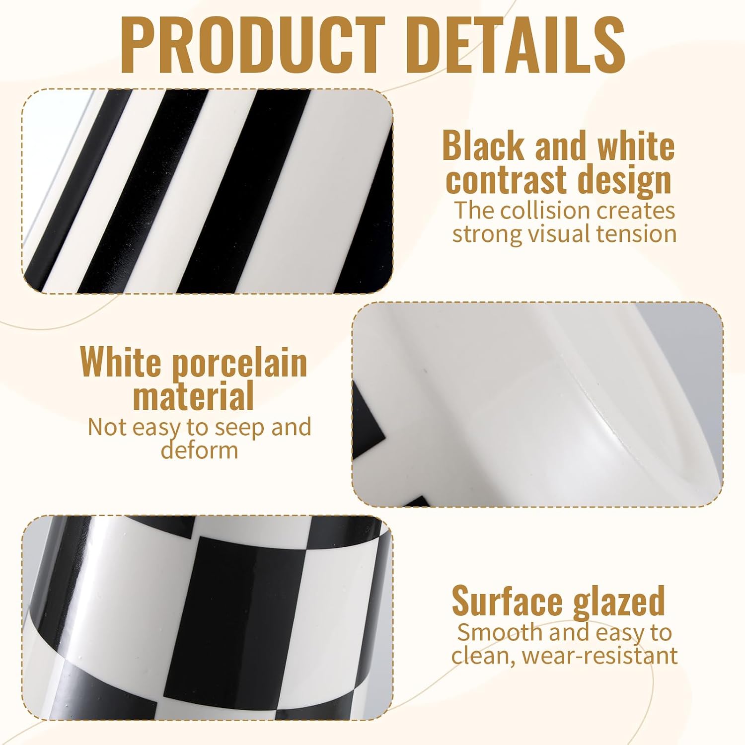 White Ceramic Vase / Black / Set of 2