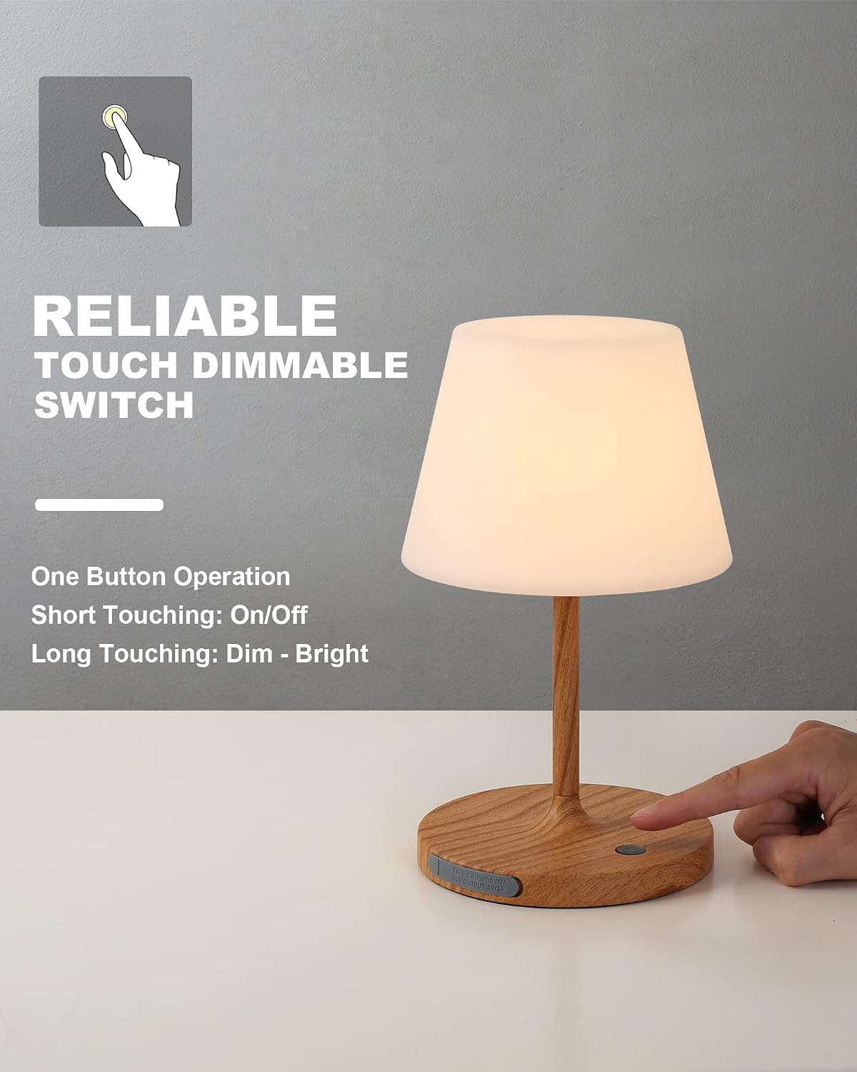 WEILAILUX Outdoor Table Lamp, Shower Lamp Waterproof (Wood Grain H9.6in) | Original Design, Cordless Rechargeable